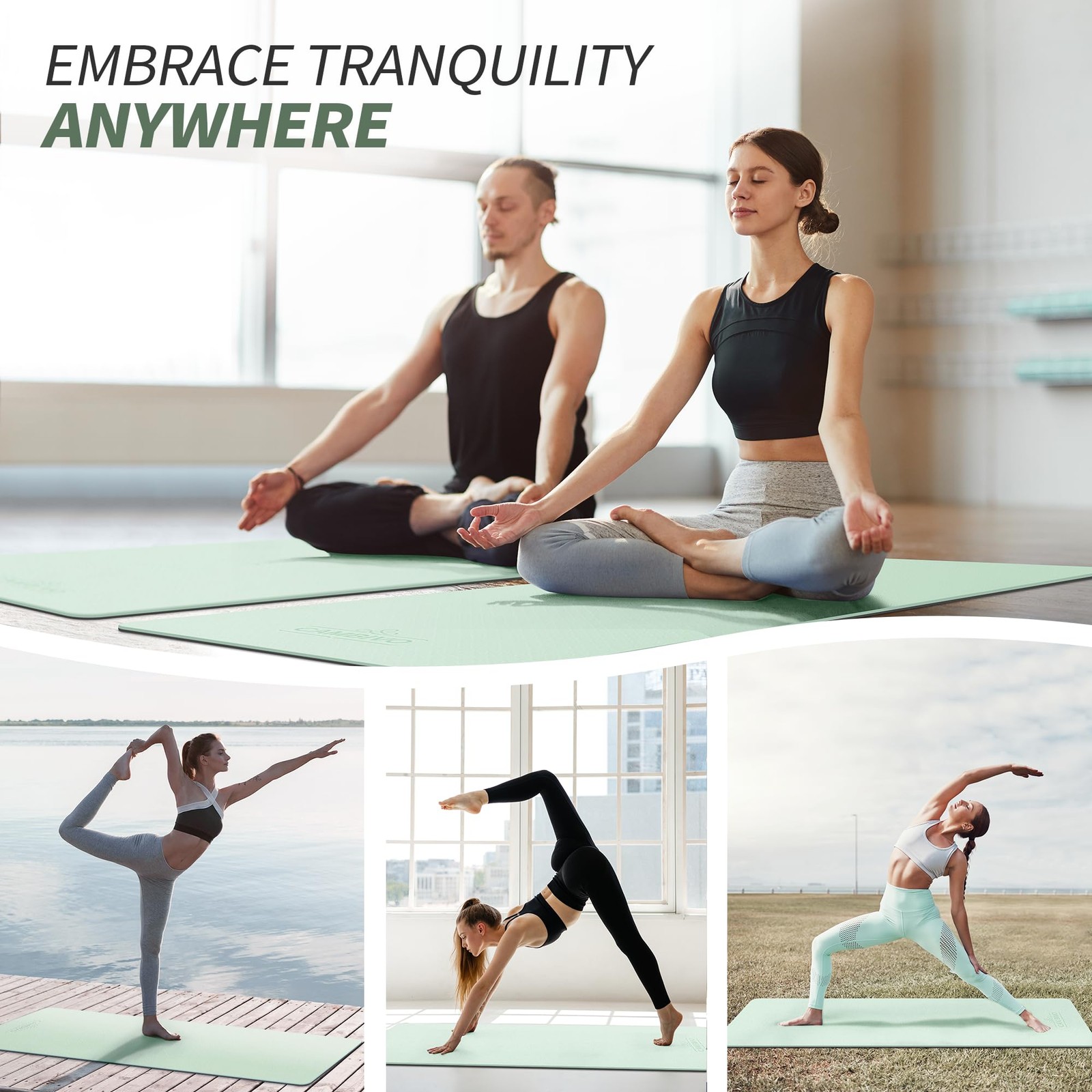 CAMBIVO Yoga Mat for Women Men Kids, 72&Prime; x 72*24*0.24 inch, Mint Green+Gray