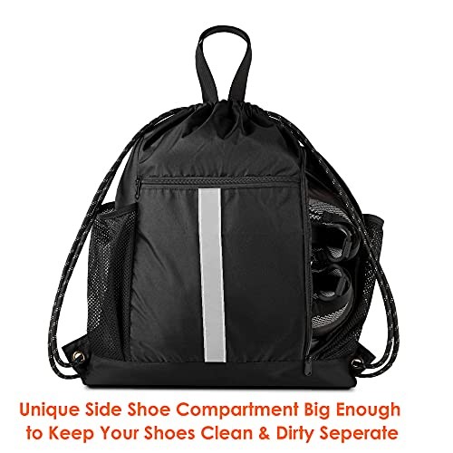 Drawstring Backpack Bag Sports Gym Black Drawstring With Shoe Compartment
