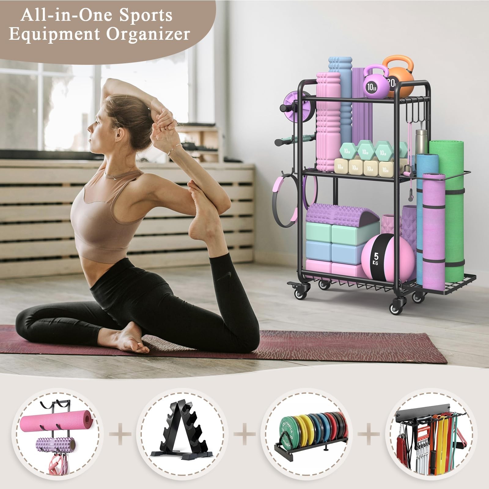 Multi-Functional Home Gym Storage Rack – Yoga Mat Storage Rack, Dumbbell Weig…