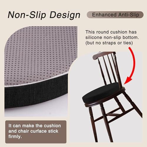 Round Chair Cushions for Dining Chairs Pack Extra Thick Seat Cushion 2 Black