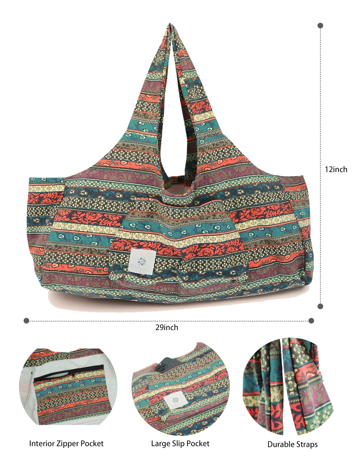 Boho-Style Extra Large Multi-Functional Yoga Mat Tote Bag Durable Carry-All