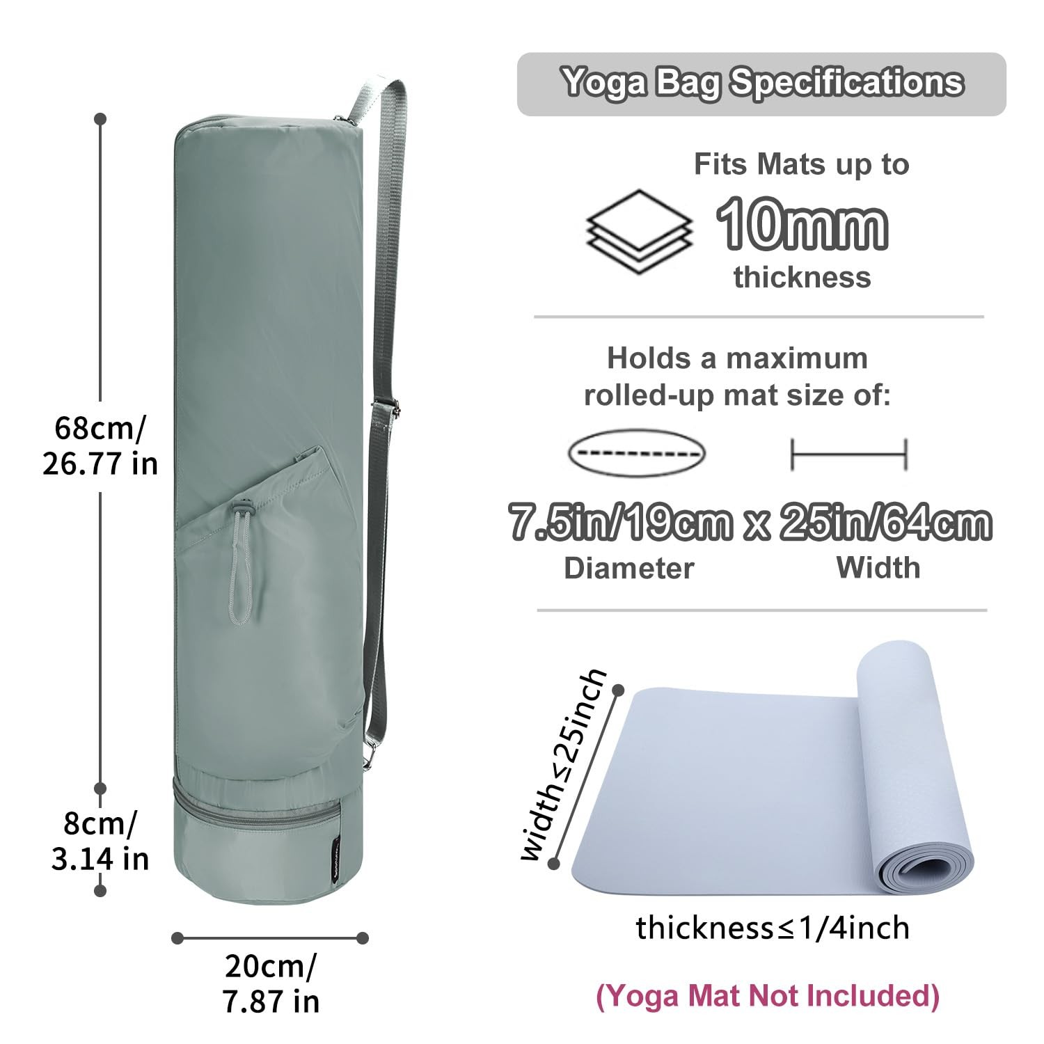 Yoga Mat Bag, Full Zip Cargo Yoga Mat Carrier Bag with Drawstring Water Bottl…