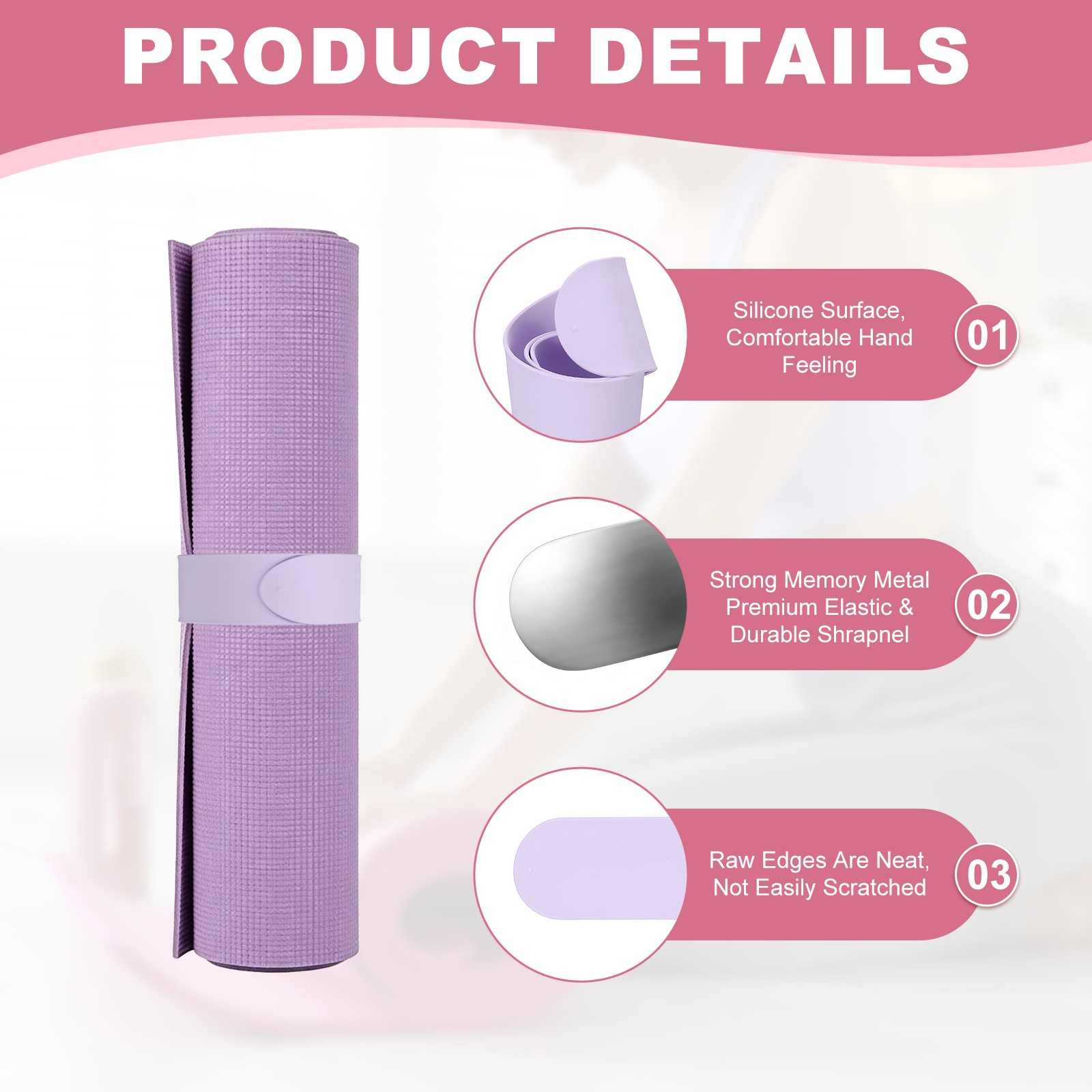 Yoga Mat Strap Slap Band One Snap Yoga Mat Slap Band, Light Purple