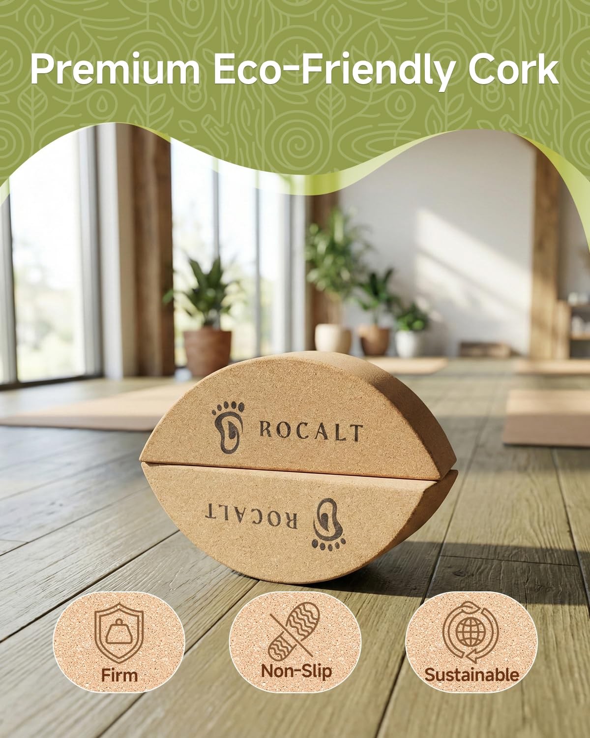 Rocalt Half Moon Cork Yoga Block and Foot Stretcher