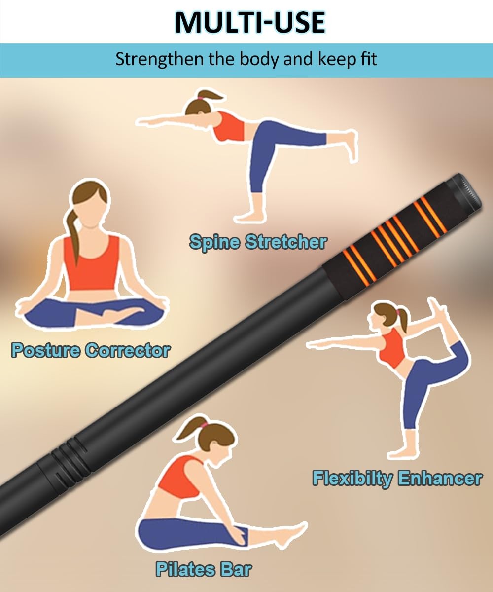 Adjustable Yoga Stretching Stick 5ft Fitness Mobility Bar Pilates Balance Pole