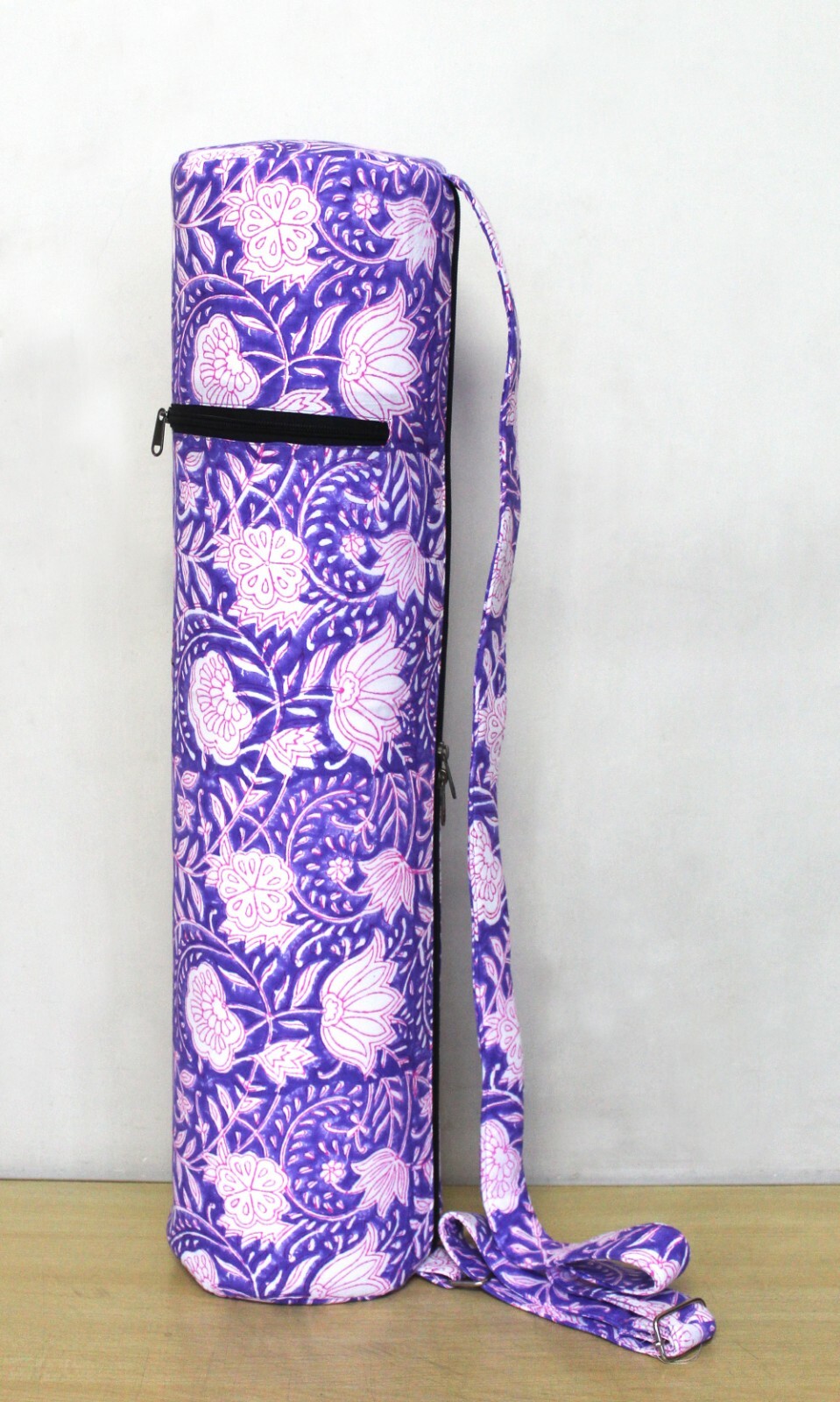 Purple Floral Indian Hand Block Yoga Mat Carrier Gym Bags With Shoulder Strap UK