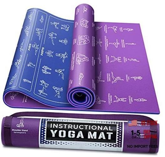 Instructional Yoga Mat with Carrying Strap: Cute Yoga Blue/Purple (68&Prime; x 24&Prime;)