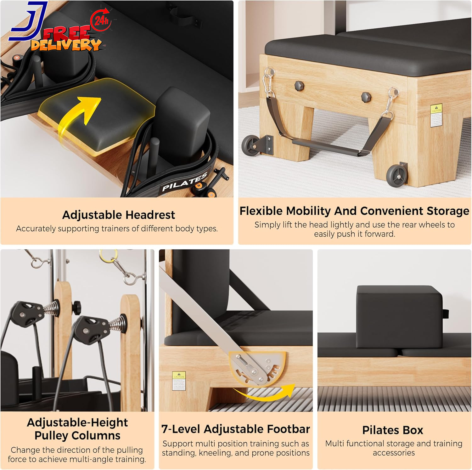Pilates Reformer for Home Gym Solid Wood Pilates Reformer Machine with Spring Ju