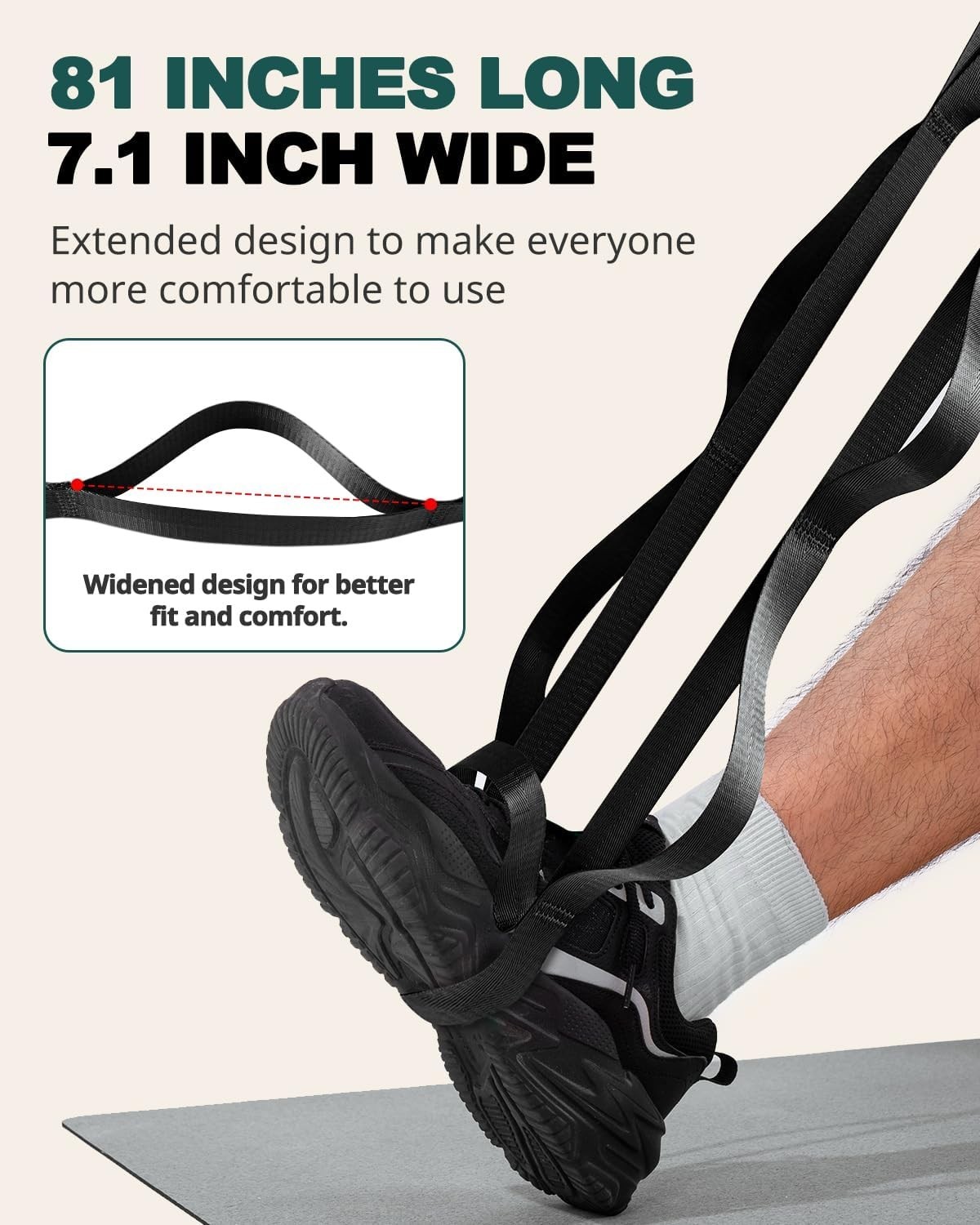 Non-Elastic Stretching Strap with Loops for Physical Therapy & Rehab, Knee Hi…