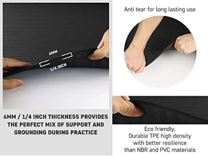 Clever Yoga Non-Slip Essential Mat Black 6mm Thickness Lightweight Cushion Grip
