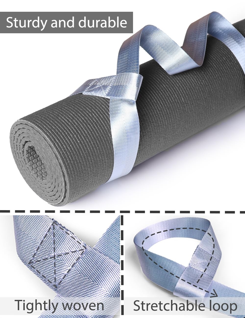 Yoga Mat Strap with Carabiner Clip, Adjustable Carrier for Long, Sky Blue