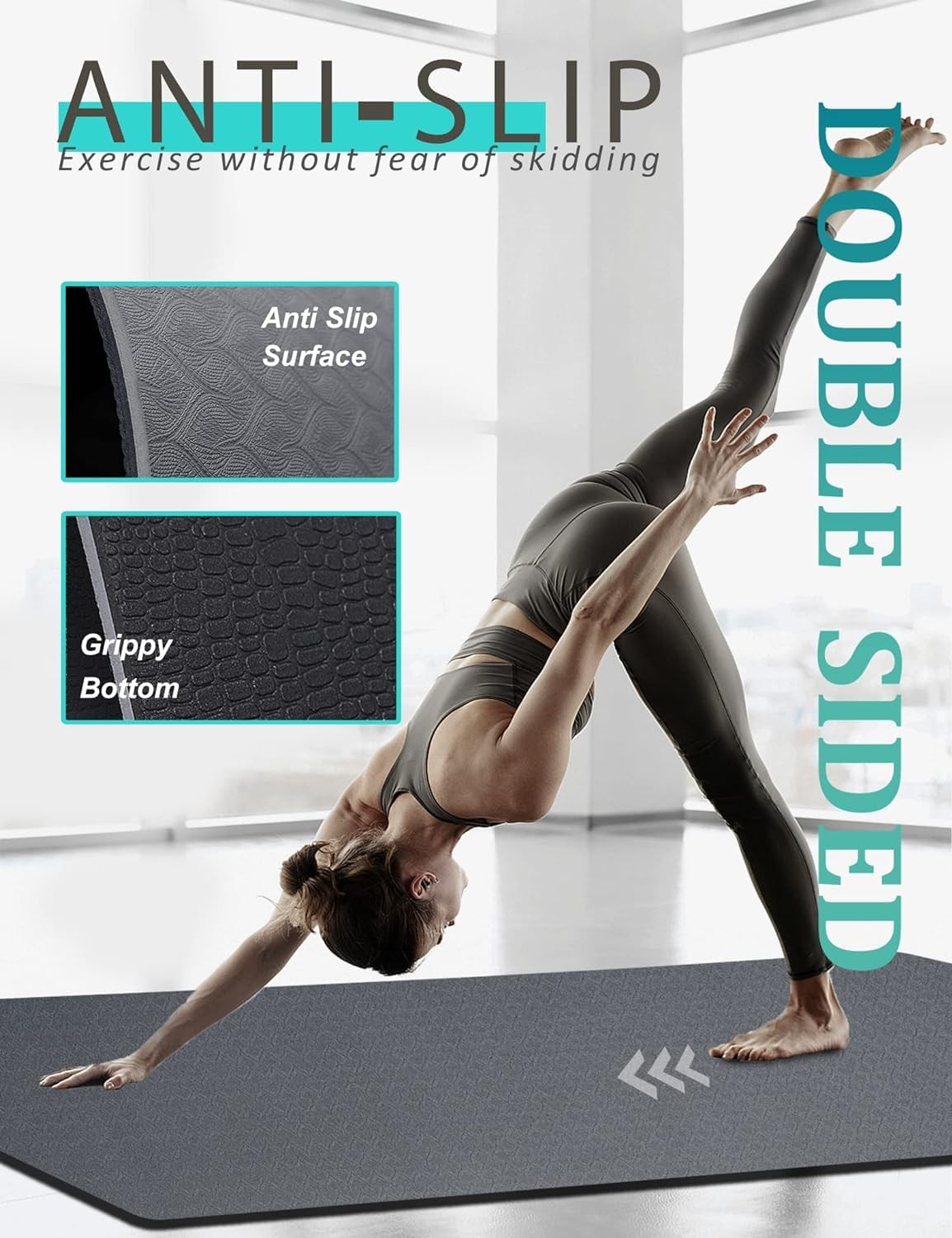 Yoga Mat Double-Sided Non Slip, 72 » x 32 » x 7mm – Extra Wide & Thick Yoga M…