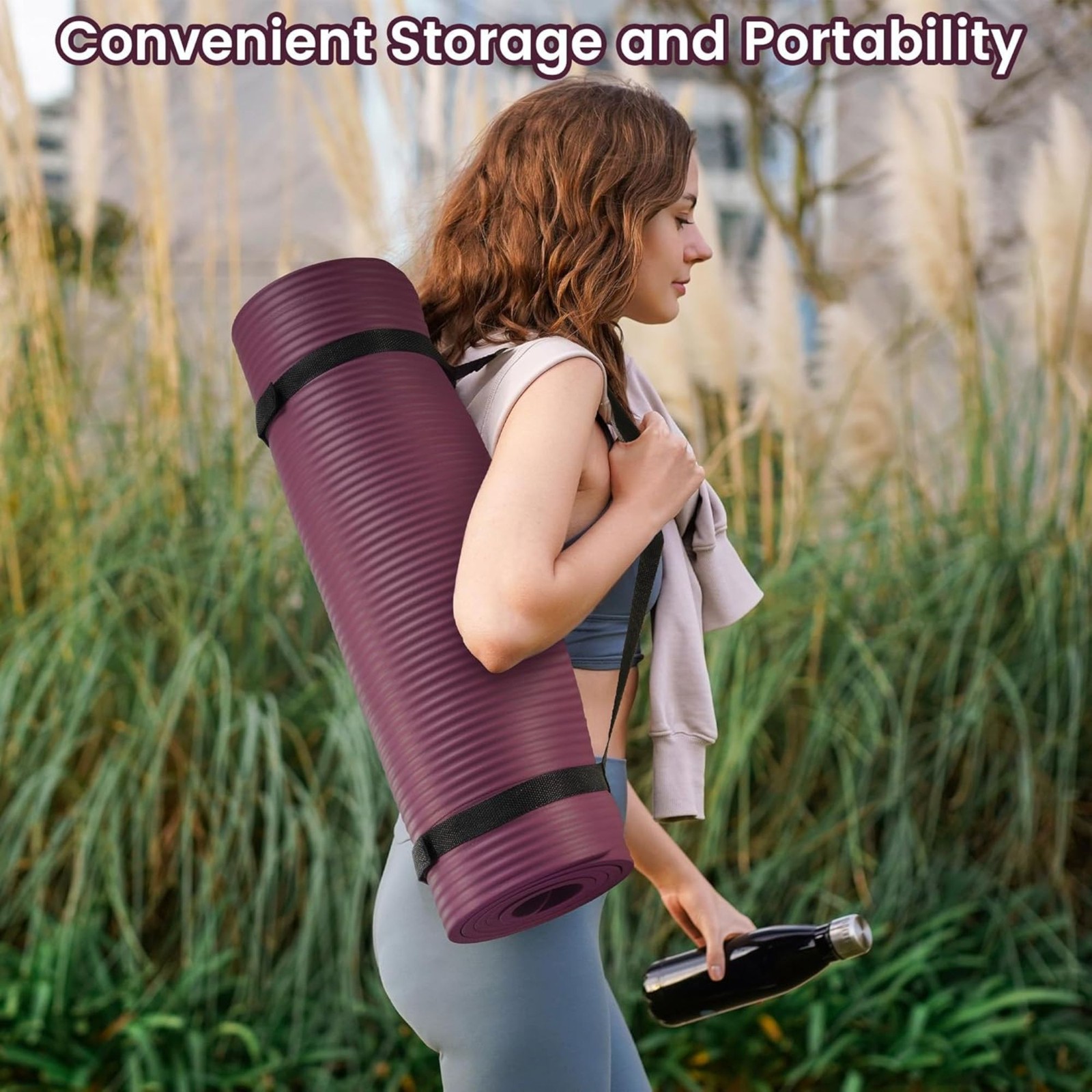 Fitvids 1/2&Prime; Thick High Density Yoga Mat, Carrying Strap, Deep Wine (Used)