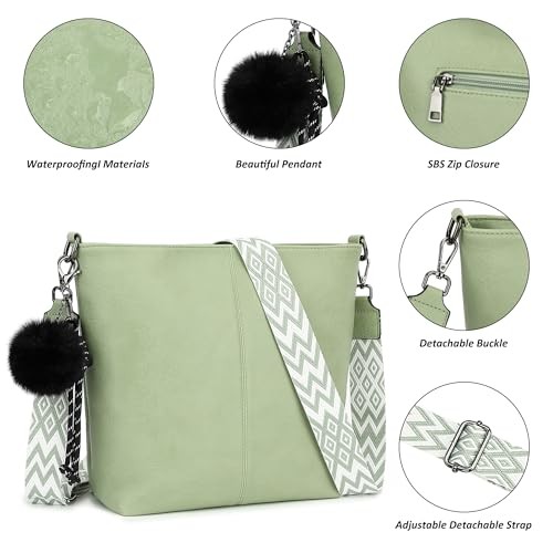 Crossbody Bags for Women Trendy Vegan Leather Purses and Hobo Light Green