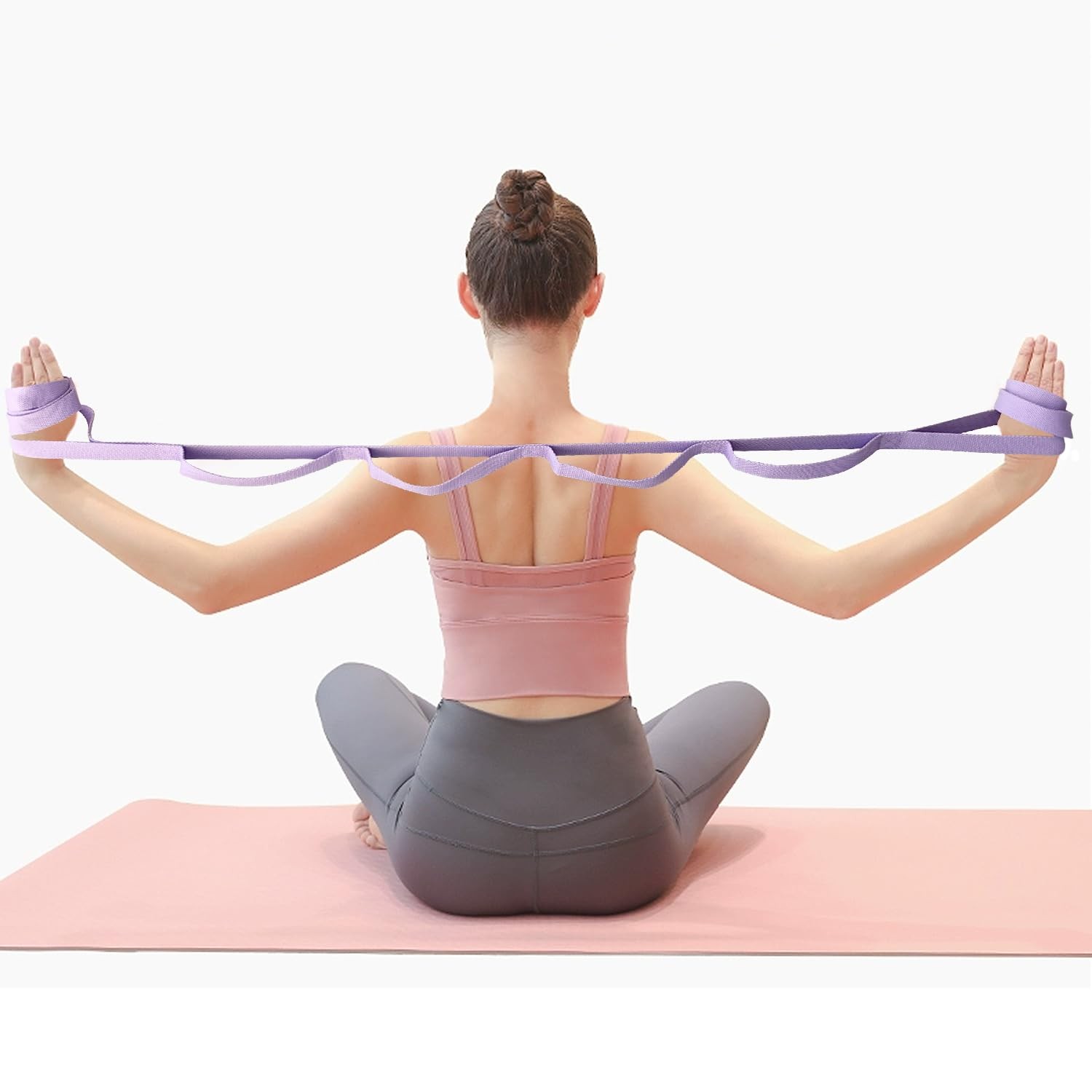 Yoga Strap Stretching Strap with 10 Loops Non-Elastic 1&Prime;W 5pack Multiple Colors