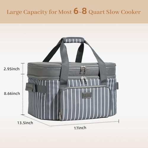 Fun Elements Double Layer Slow Cooker Carrier Bag for 6-8 Quart Oval CrockPot,