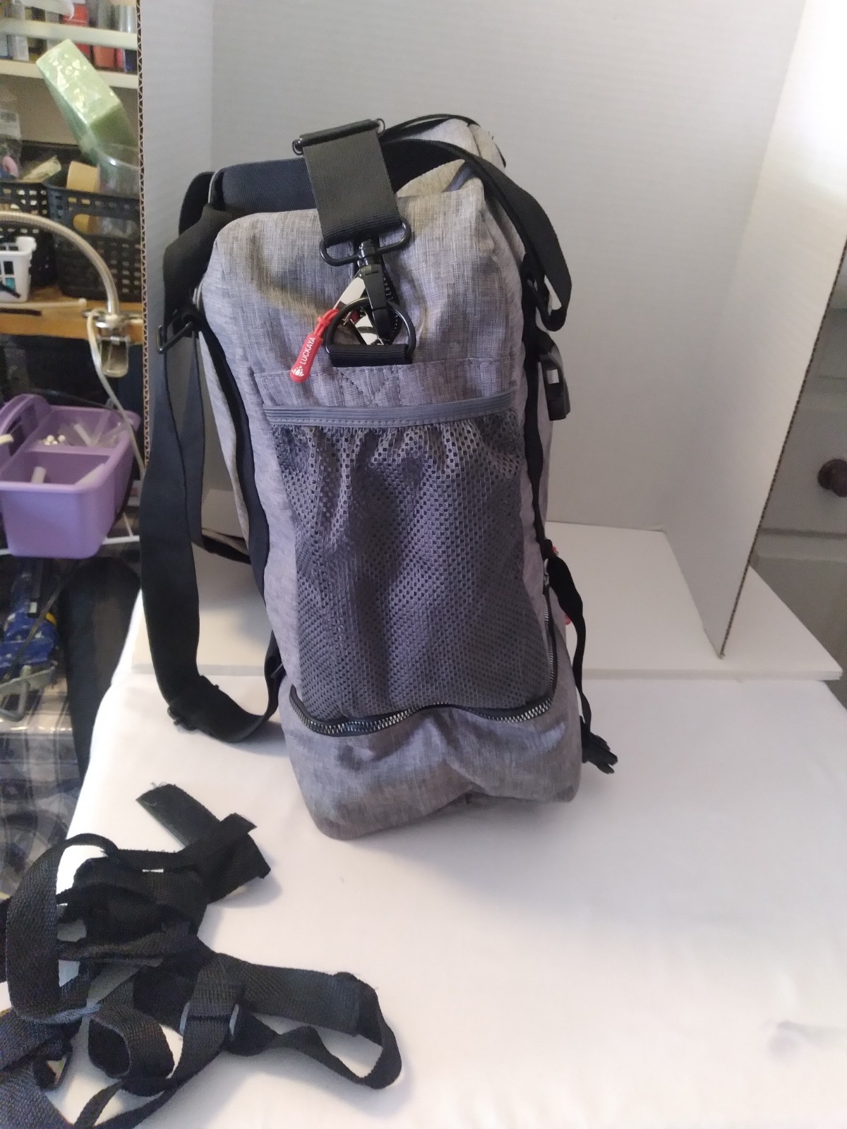 LUCKAYA LARGE YOGA TOTE STORAGE ATHLETIC GYM BAG MEN WOMEN BOOK GRAY SHOE POCKET