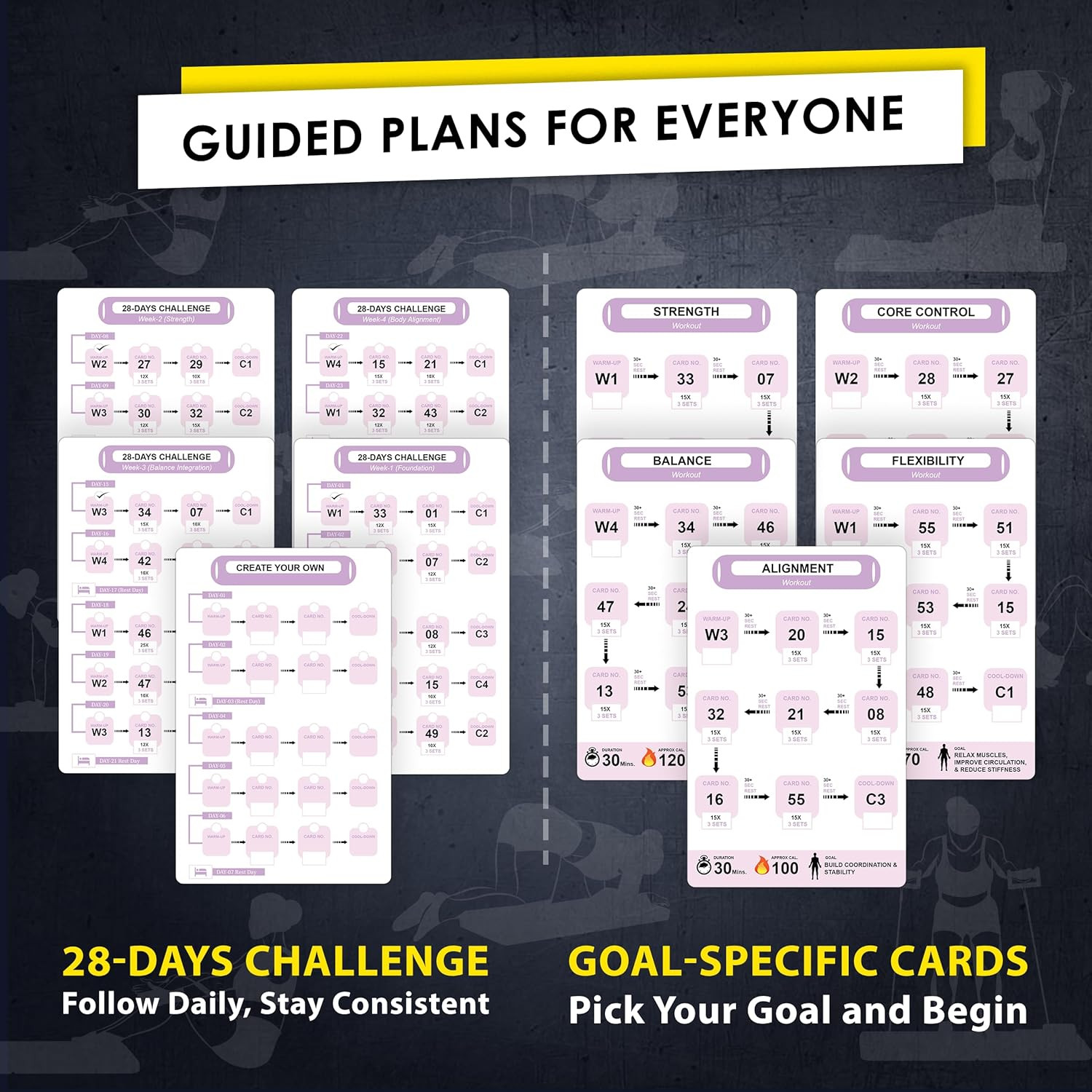 Pilates Board Workout Cards – 71 Reformer Board Exercise Cards with Postures, In