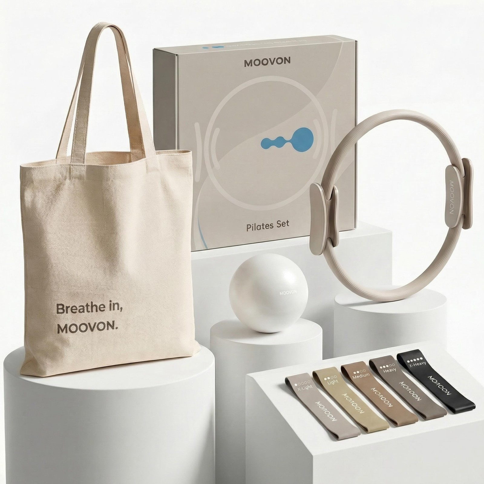 Pilates Kit, Kit for Home Workouts, 14&Prime; Ring, 9.8&Prime; Beige