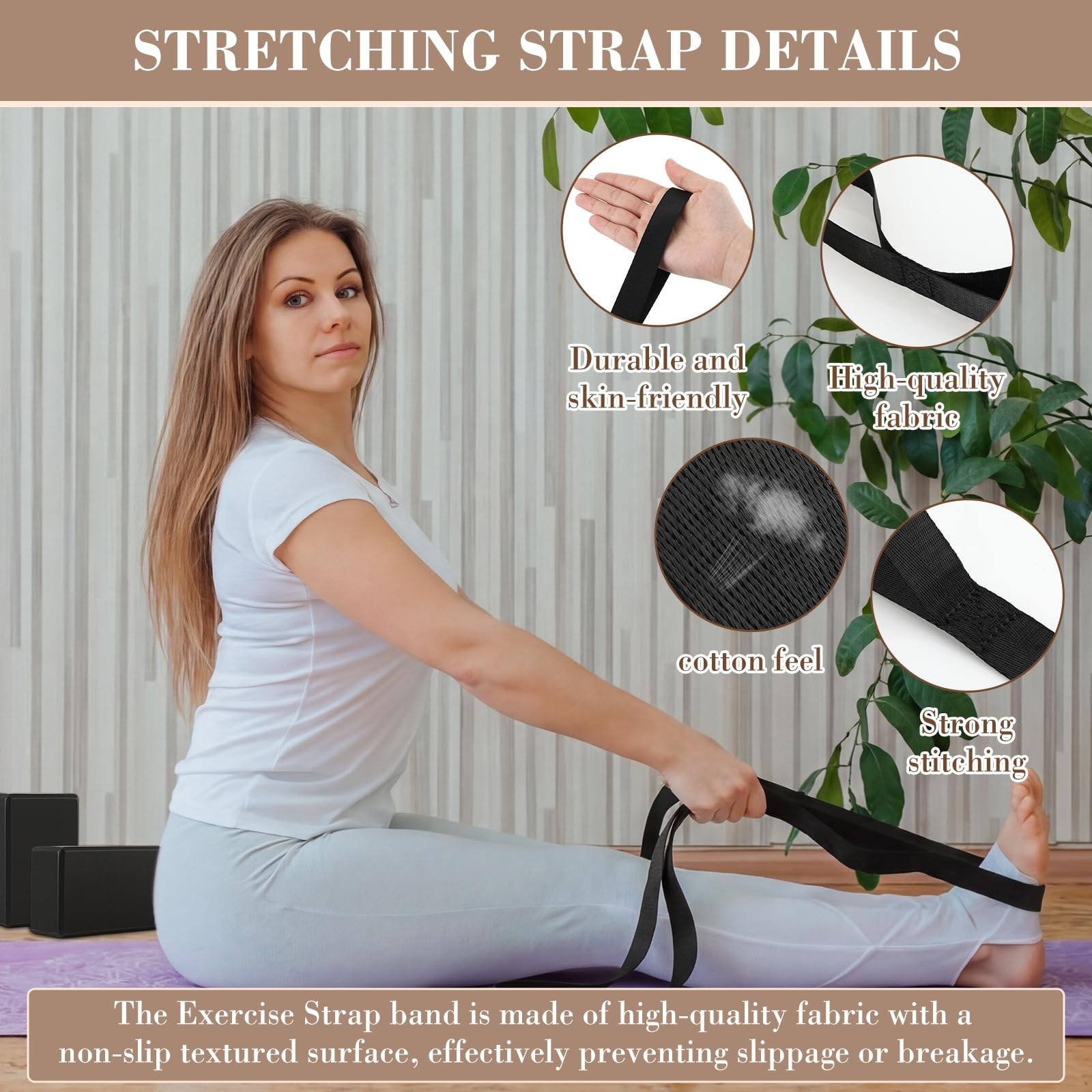 4 Pcs Adjustable Yoga Stick 30/45/60 In with Exercise Strap Yoga Blocks Exerc…
