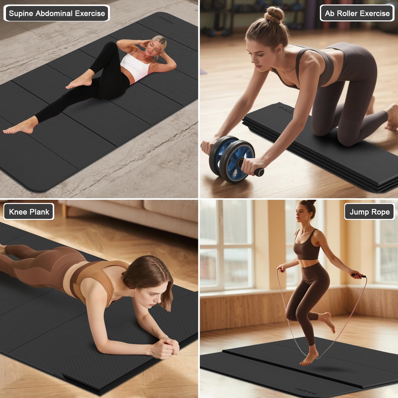 PAIDU Foldable Yoga Mat thick- 2/5&Prime; (10MM) TPE Non-Slip Design, Quick Foldᦁ