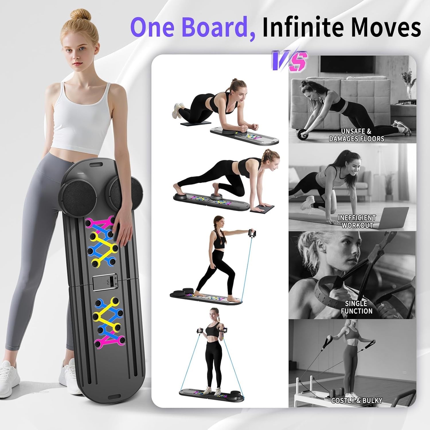 Pilates Board,Foldable ReformerPilates Equipment with Timer, Multi-Purpose BLACK