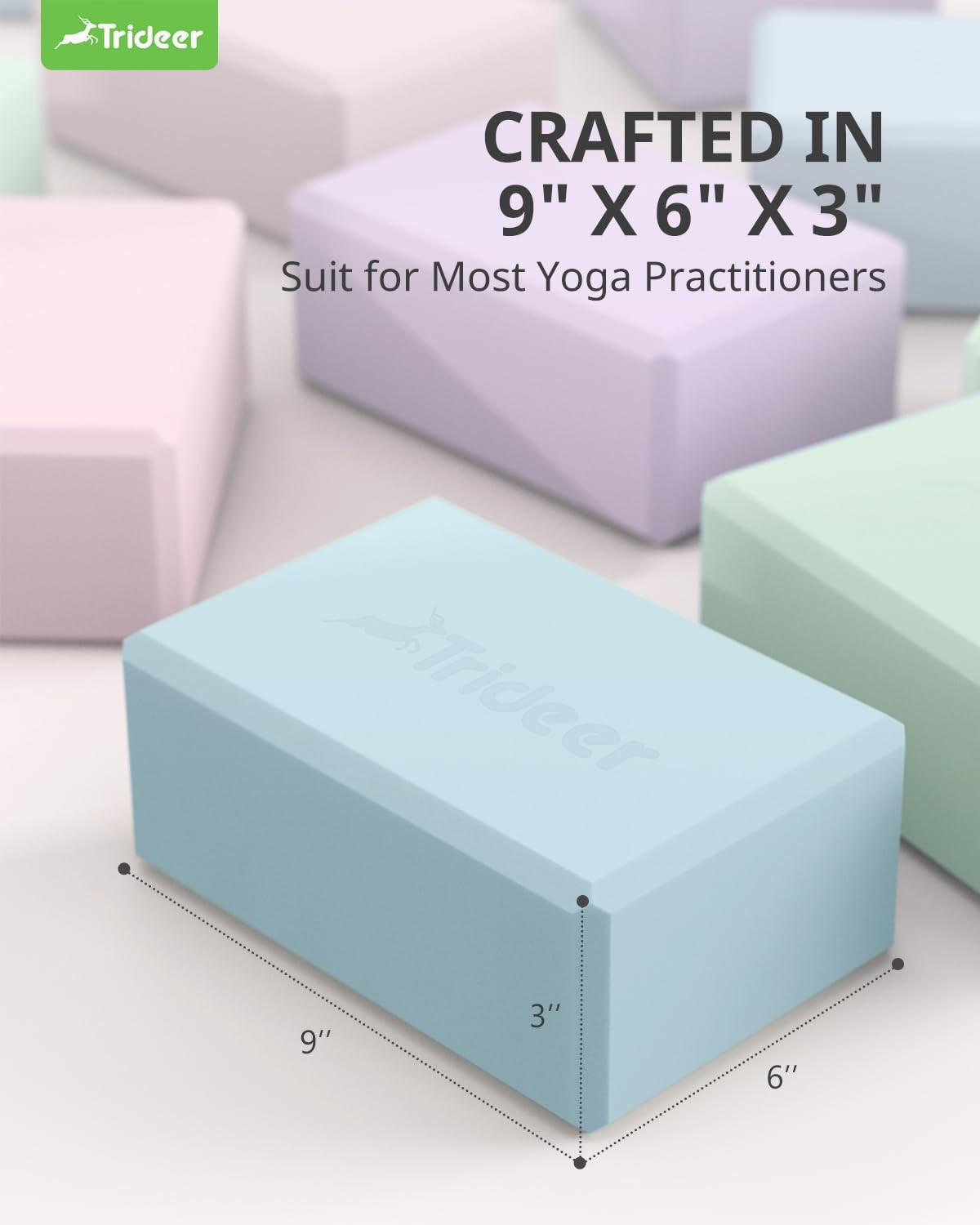 Trideer Yoga Block, Soft Non-Slip Surface Premium Foam Light Blue-2 Pack