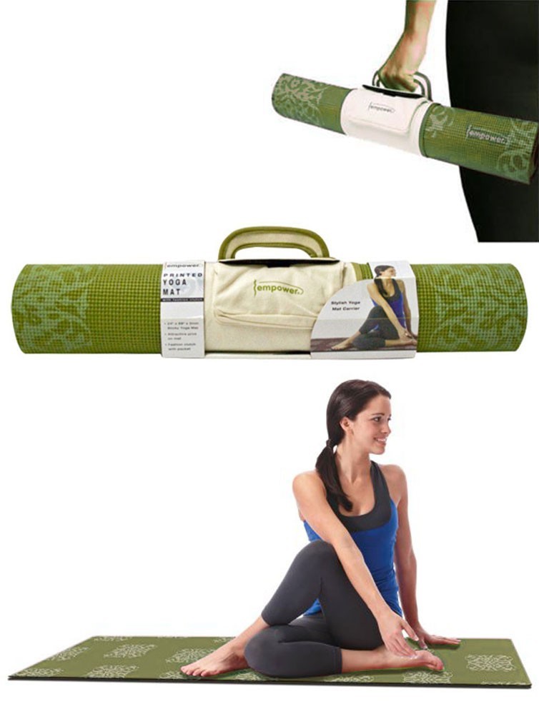 Empower Fitness Printed Yoga Mat with Clutch Pilates Mat Olive Green 24&Prime;x68&Prime; NEW