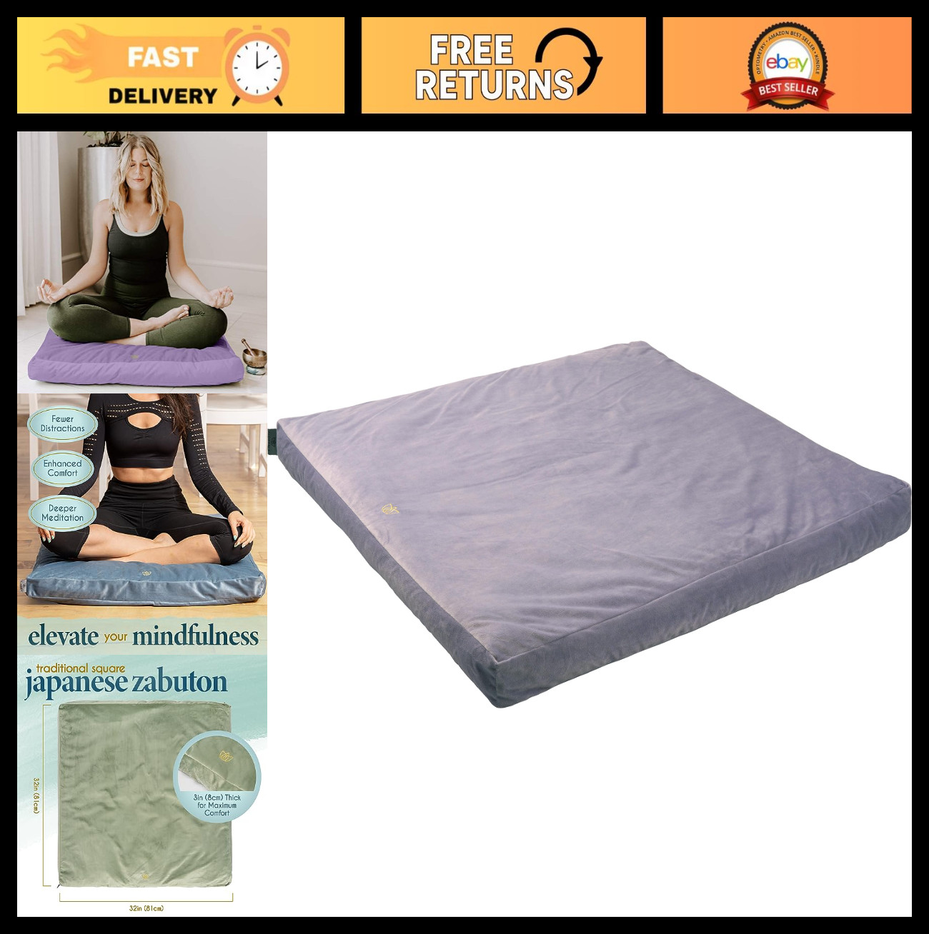 Meditation Zabuton Mat – Velvet Floor Cushion for Yoga & Sitting, Cotton Insert