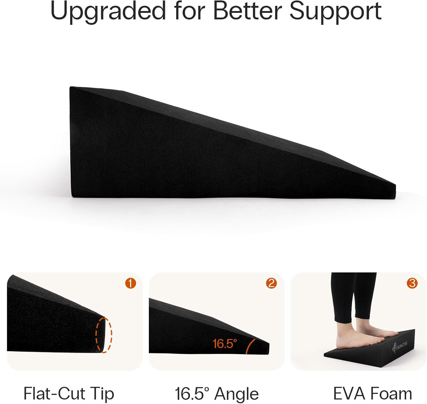 XL Foam Yoga Wedge Blocks, Black, Set of 2, 16.5° Incline, 13&Prime; × 12.75&Prime; × 3.75&Prime;,