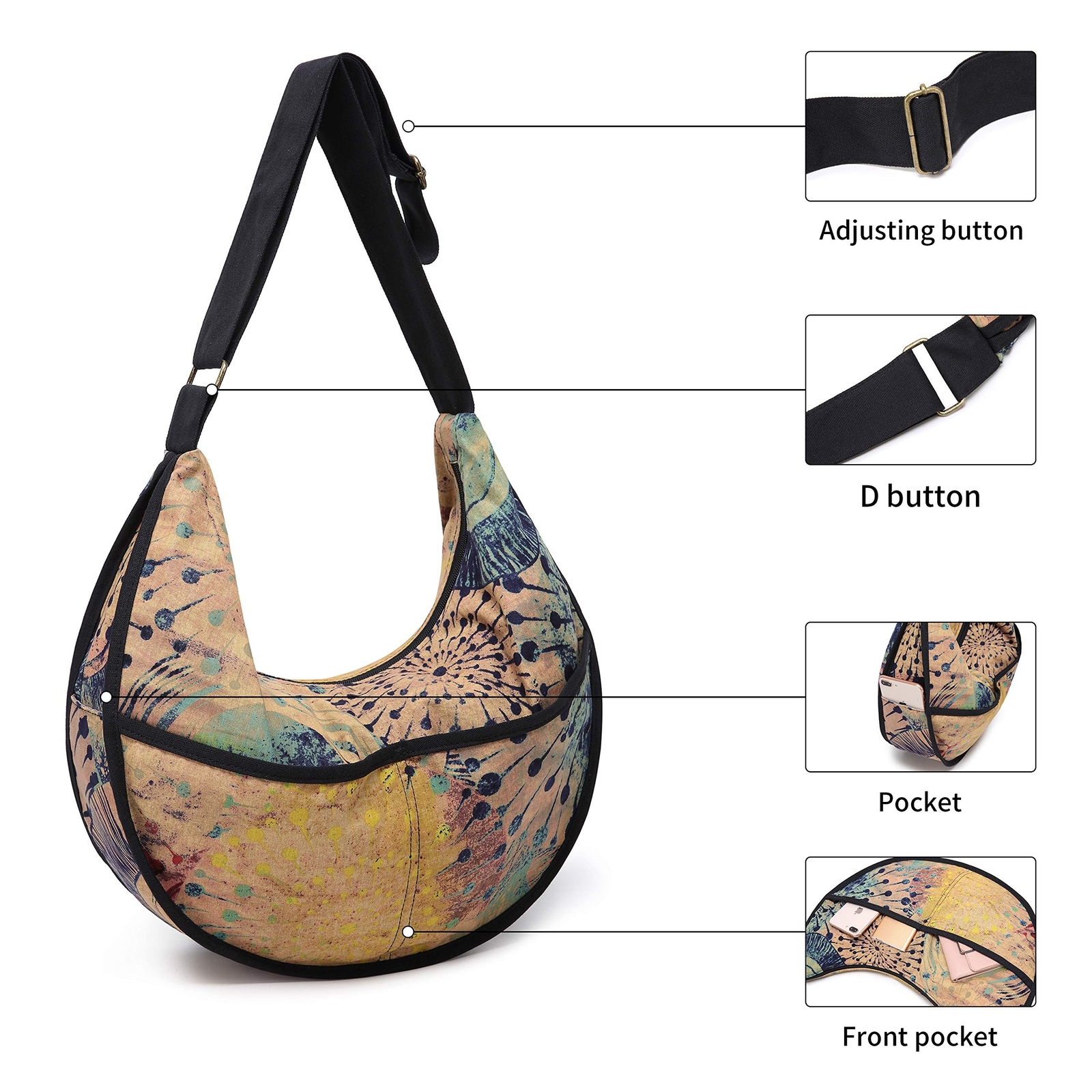 OPQRSTU Womens Hippie Large Sling Shoulder Boho Handbag canvas Crossbody Bags