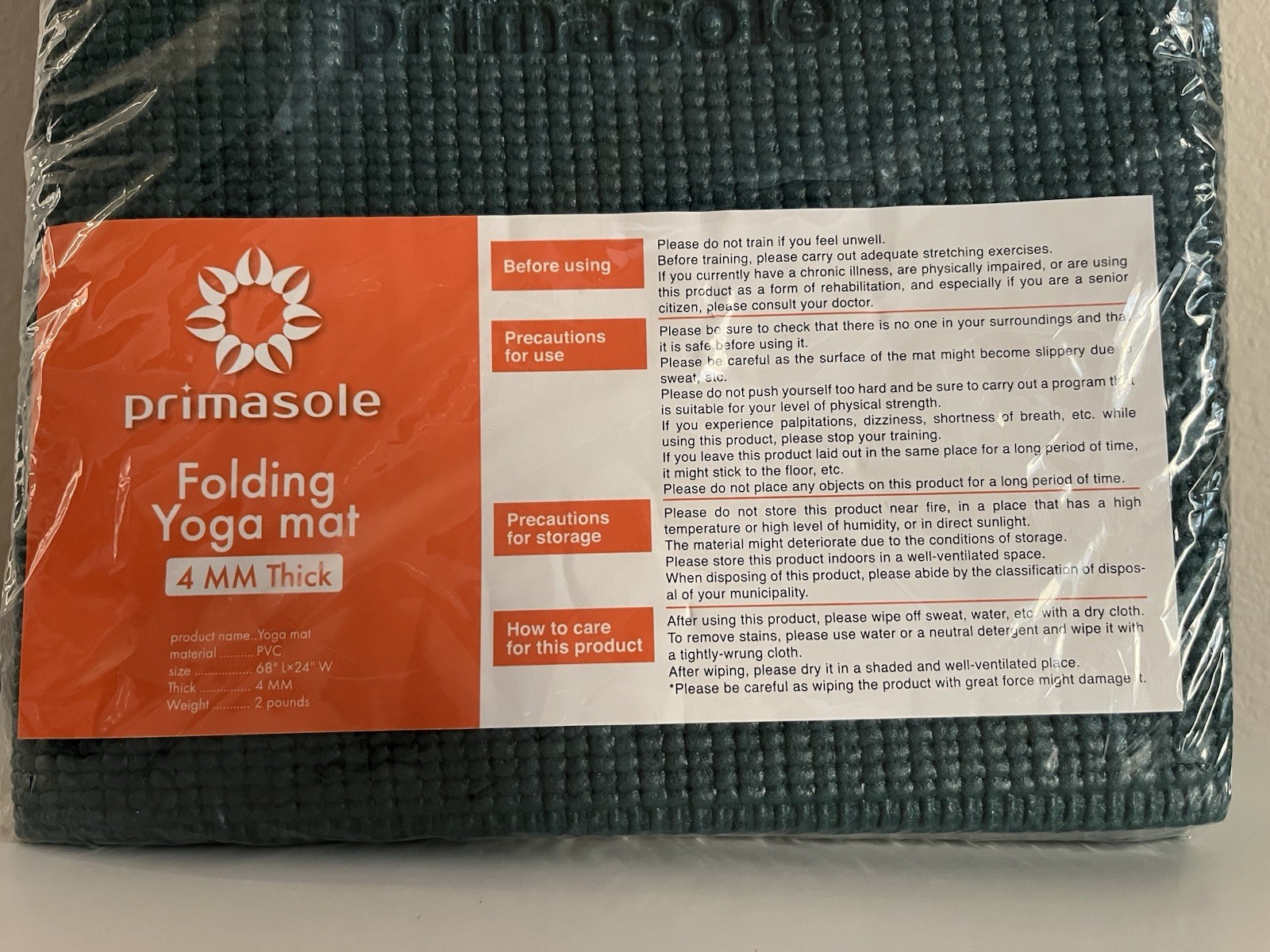 primasole Folding Travel Yoga Mat Jango Green 4mm Thick 68×24&Prime; New
