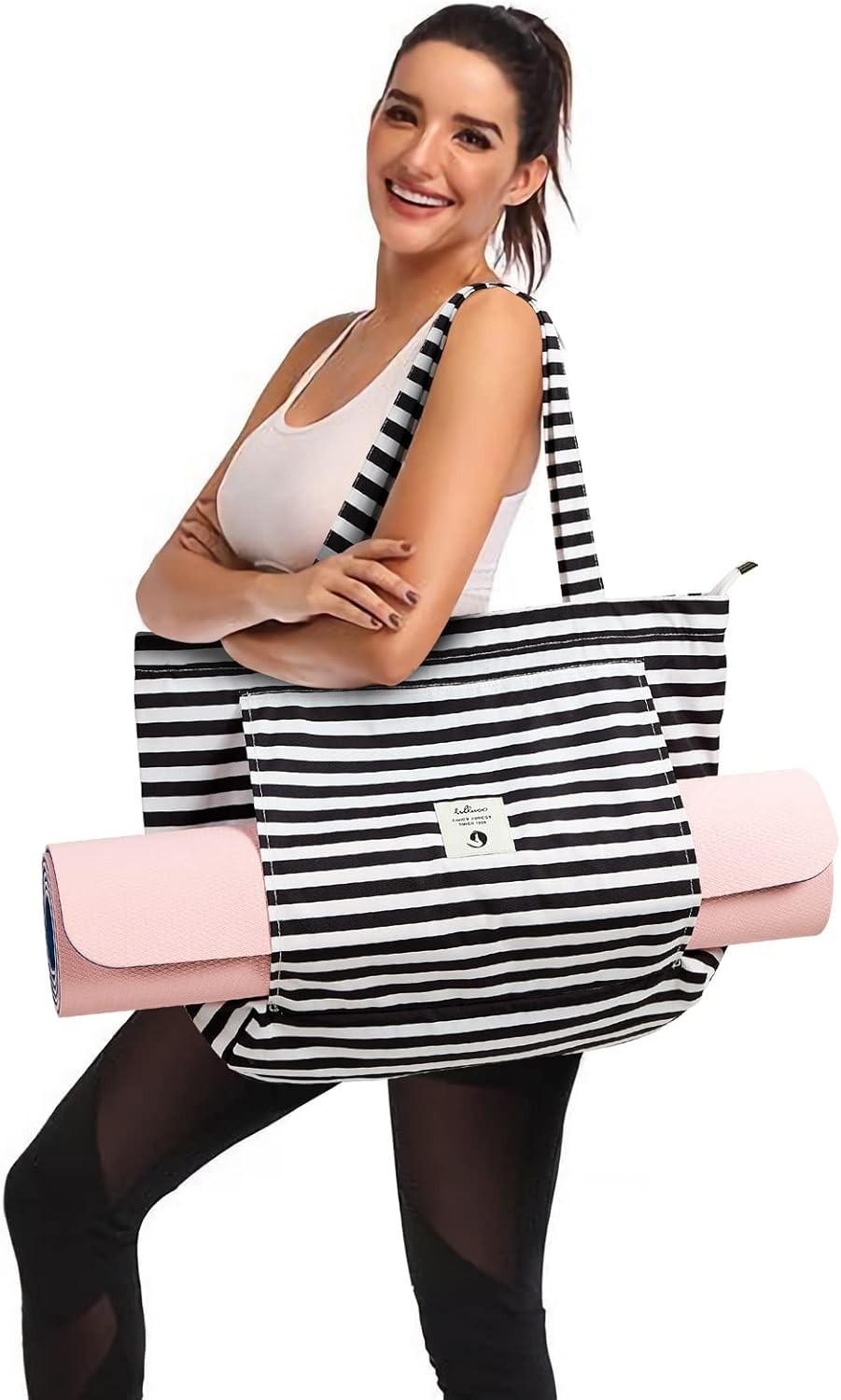 Yoga Bags for Women with Yoga Mats Bags Carrier Carryall Canvas Tote stripes