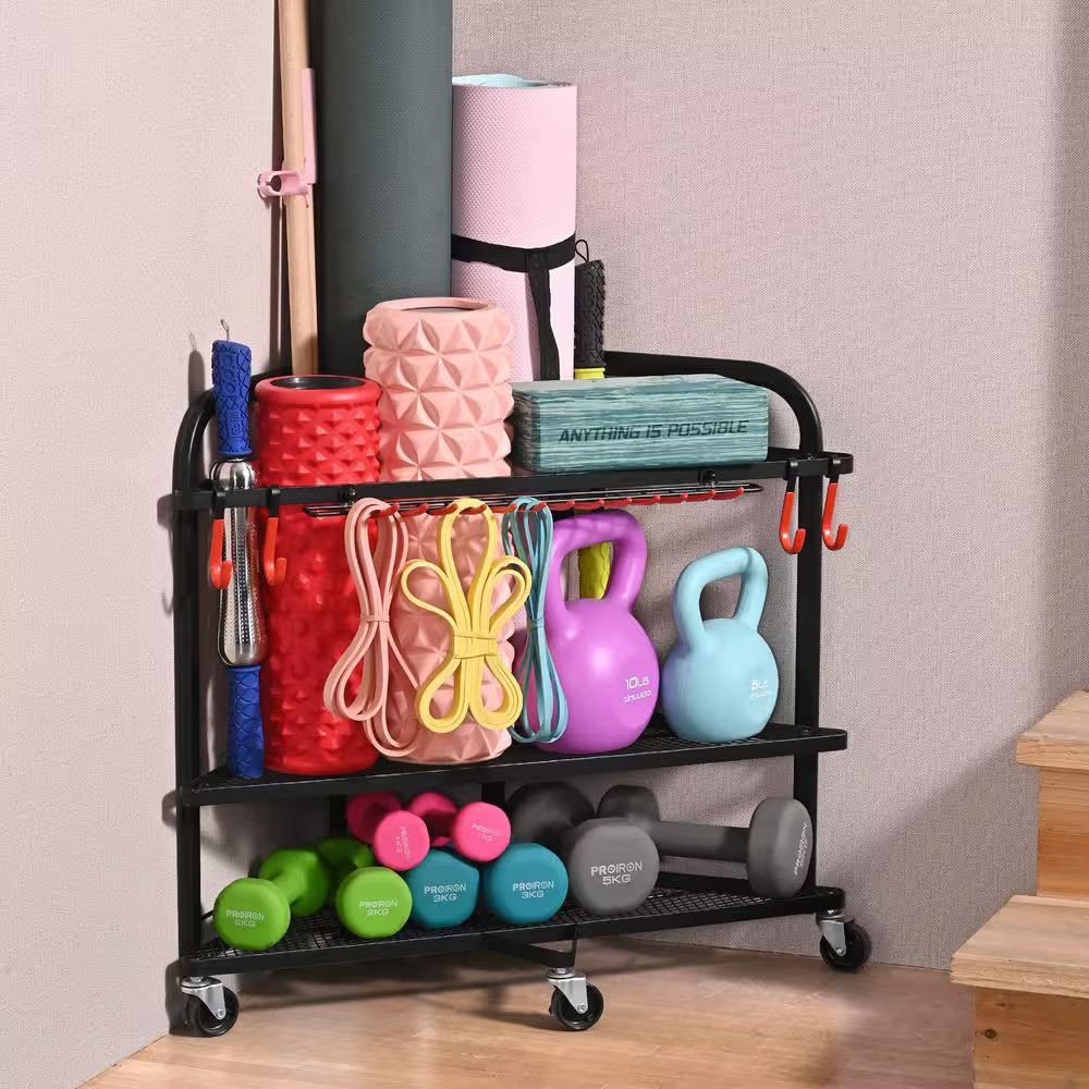 Heavy-Duty Dumbbell and Yoga Mat Storage Rack for Home Gym