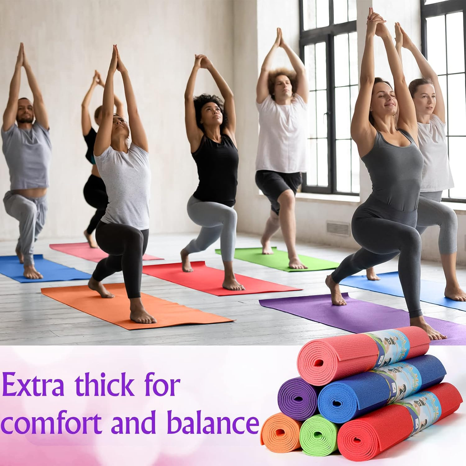 12 Pieces Yoga Mats Bulk 68X24X0.12 Inch Exercise Non Slip Fitness Workout Mats