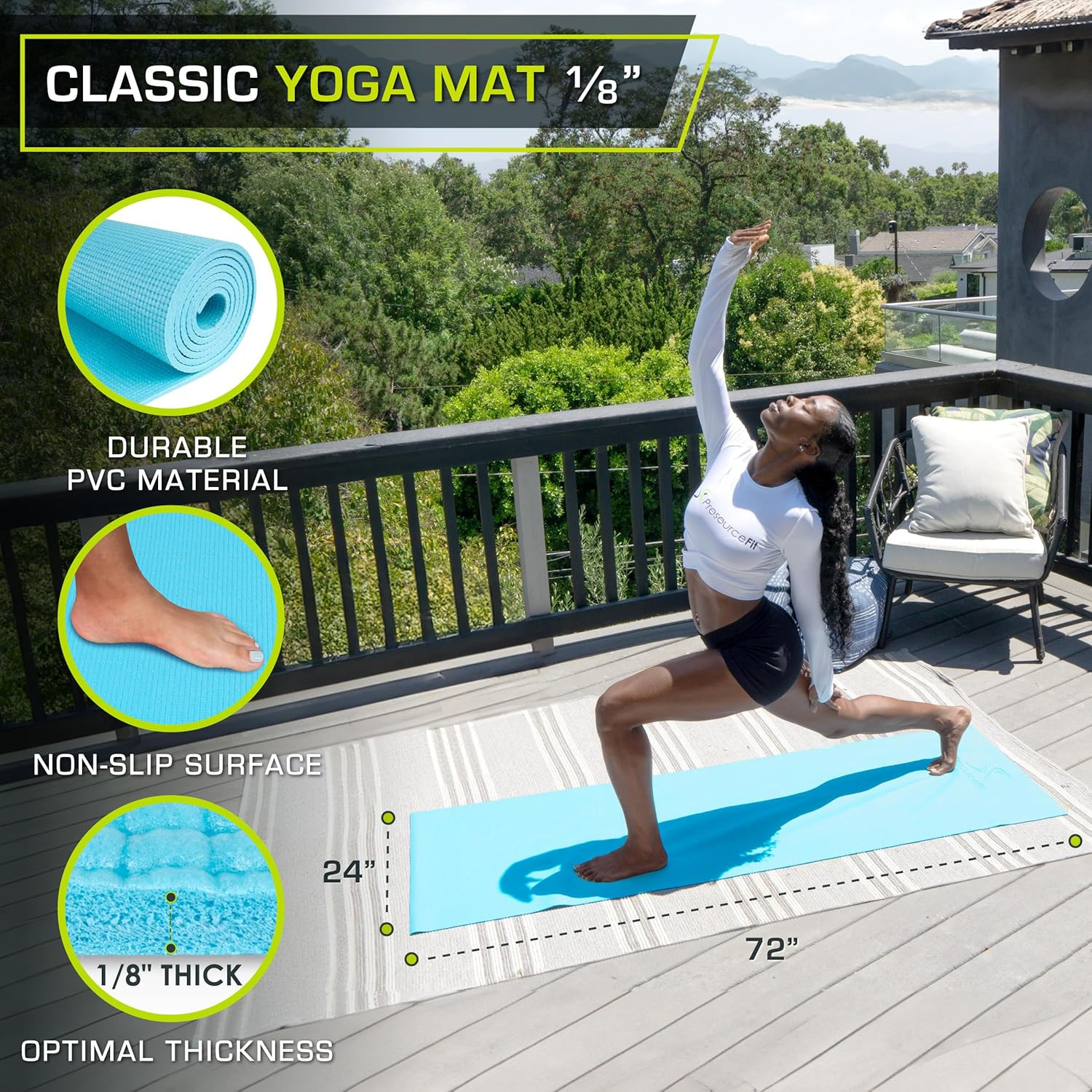 Prosourcefit Classic Yoga Mat 1/8” (3Mm) Thick, Extra Long 72-Inch Lightweight F