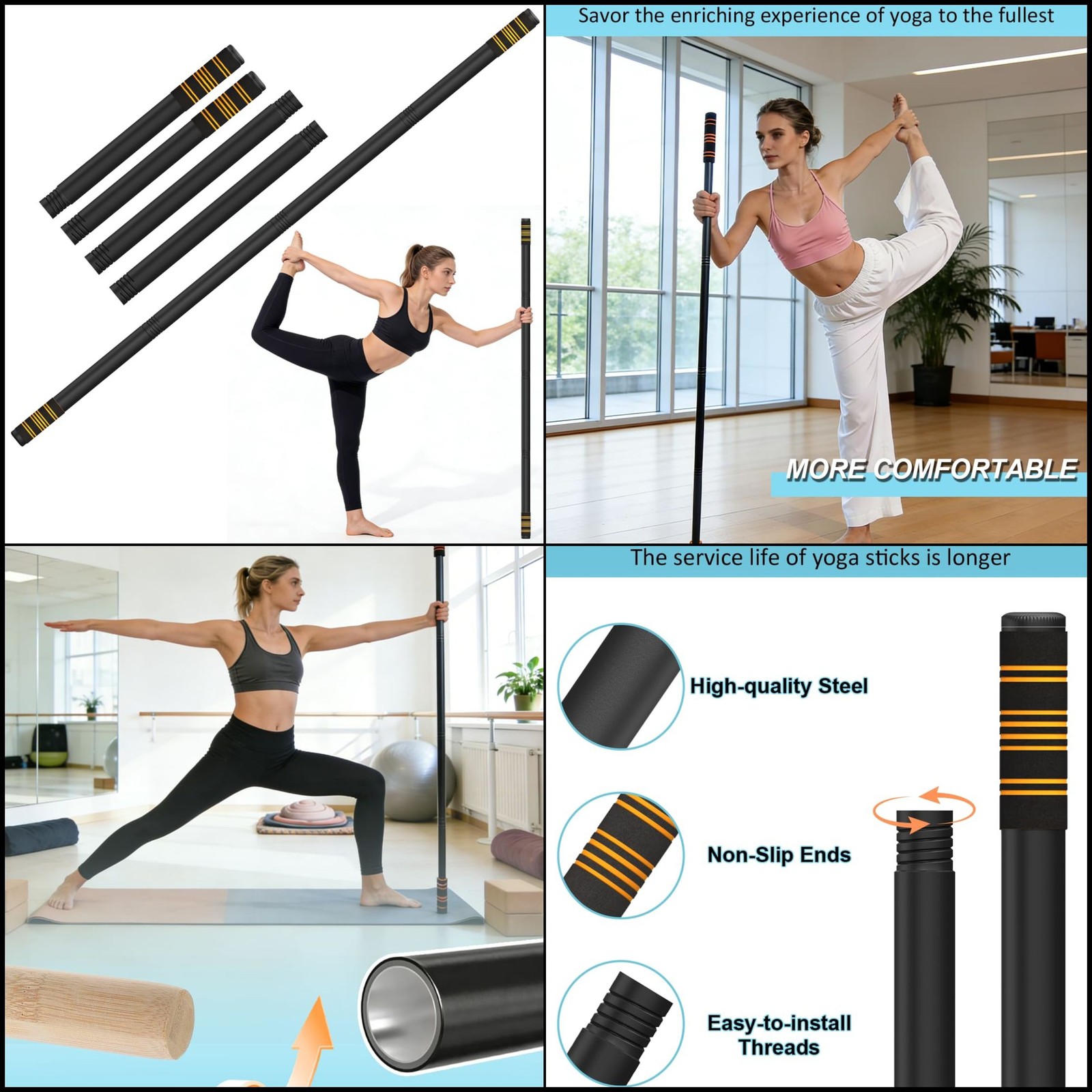 Adjustable Yoga Stretching Stick 5ft Fitness Mobility Bar Pilates Balance Pole