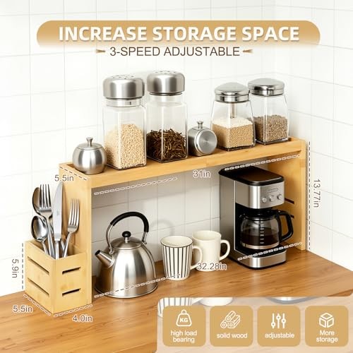 31-inch Bamboo Stove Rack for Above the Hob,Height Bamboo-wood color