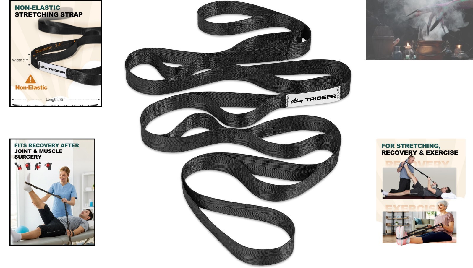 Aesthetic Stretching Strap for Exercise & Physical Therapy – 75&Prime; Long, 1&Prime; Wide