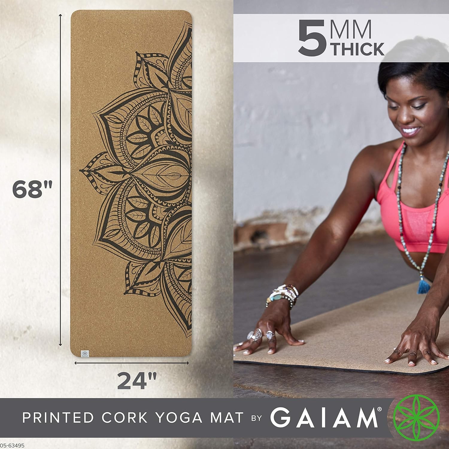 Cork Yoga Exercise Mat | Natural Sustainable Cork Resists Sweat and Odors |