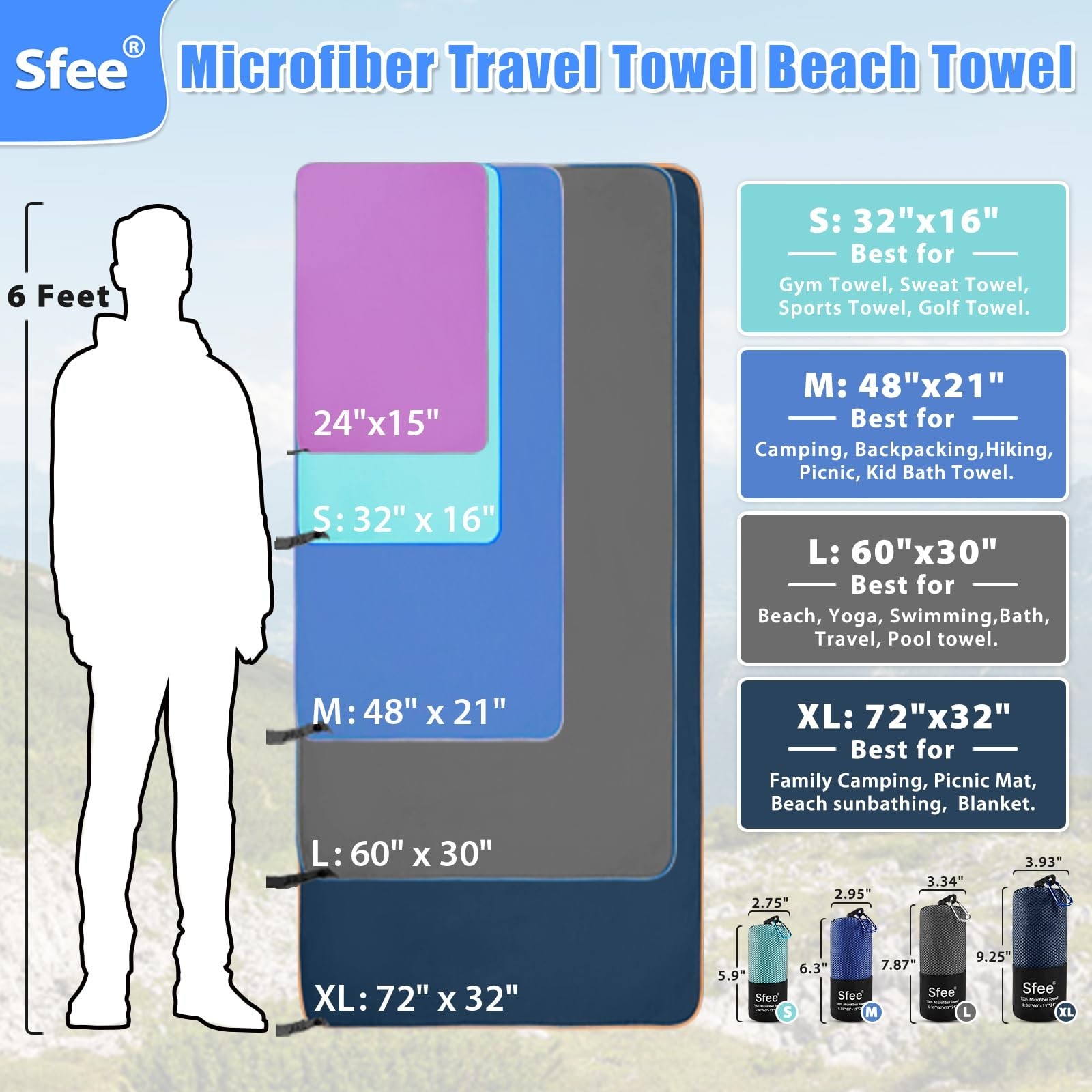 Sfee 2 Pack Microfiber Travel Towel, Quick Dry Camping Towel Super Absorbent …