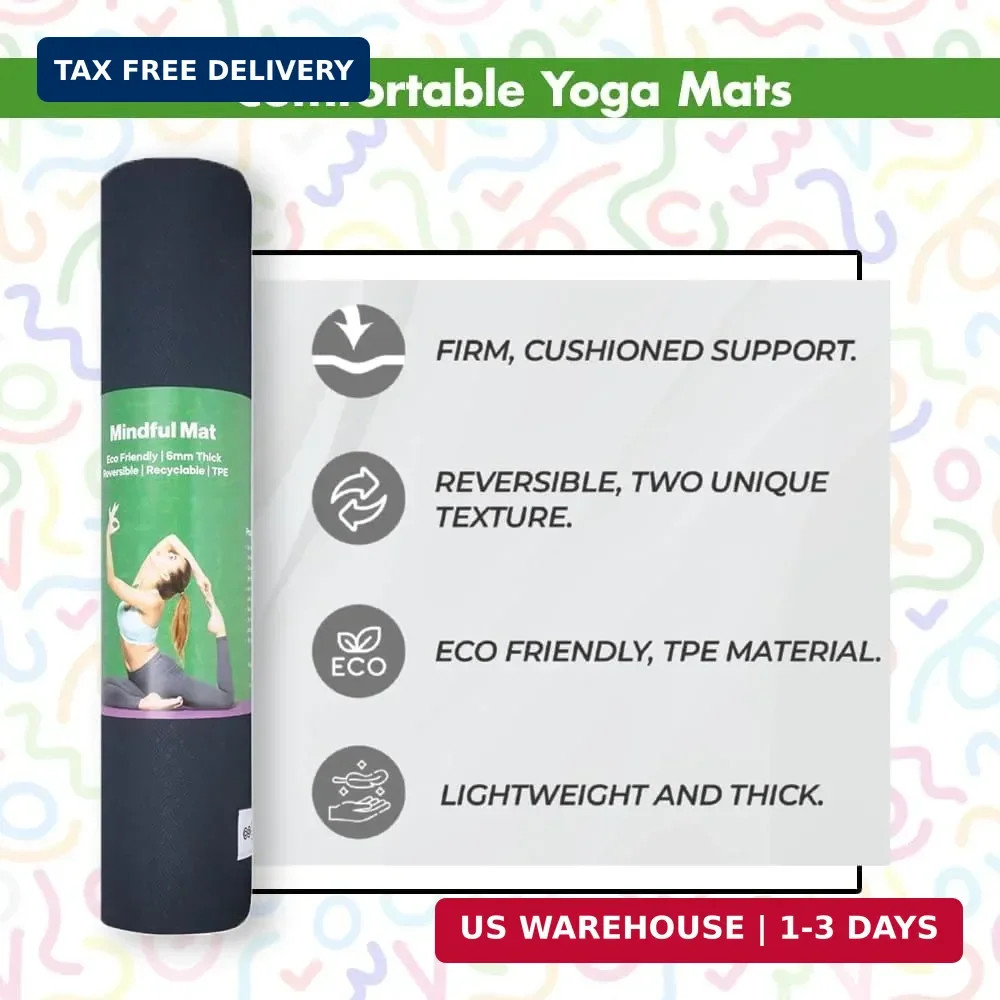 Yoga Mat – Premium 6mm Print Reversible Extra Thick and Large Non Slip Exercise
