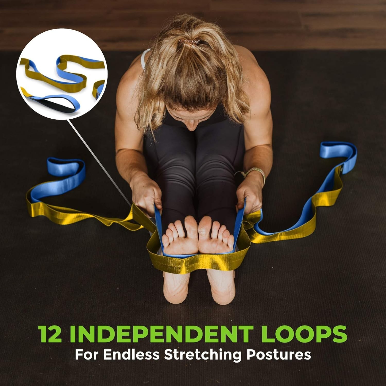 12-Loop Physical Therapy & Yoga Stretching Strap – 8ft, Neoprene Handles