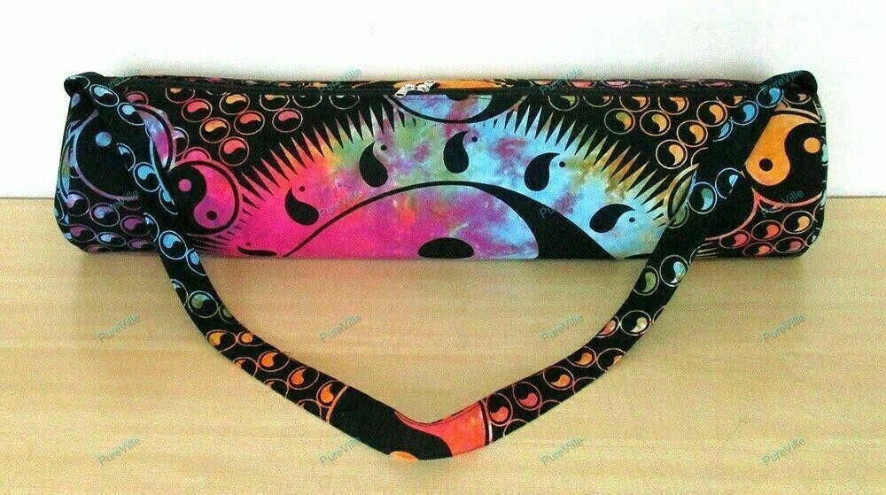 Indian Tie Dye Multi Mandala Yoga Mat Carrier Gym Bag With Shoulder Strap Throw