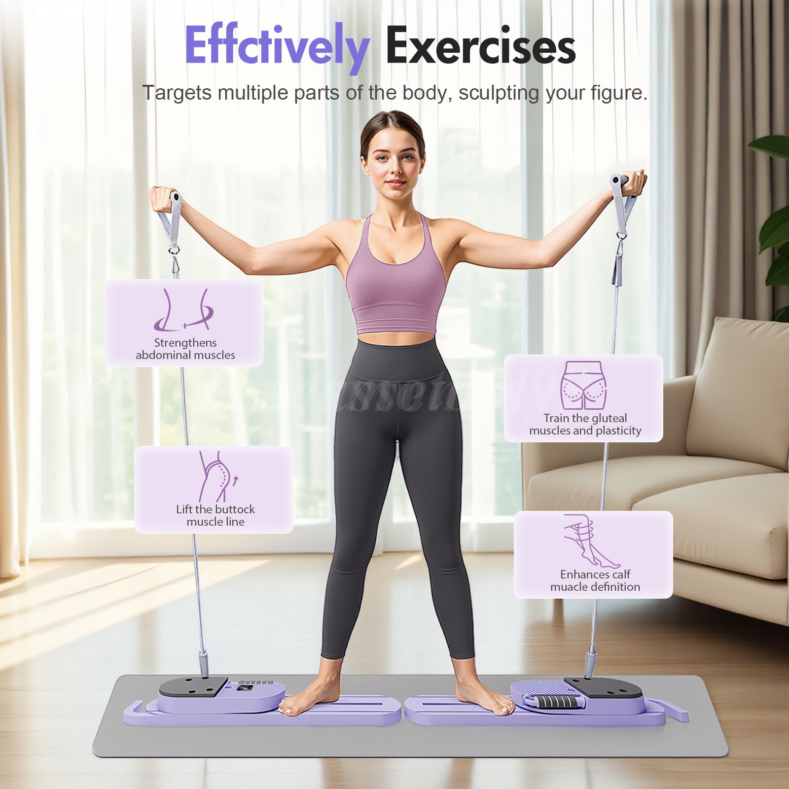 Pilates Board, Foldable Pilates Reformer Set for Home Workout with LED Timer USA