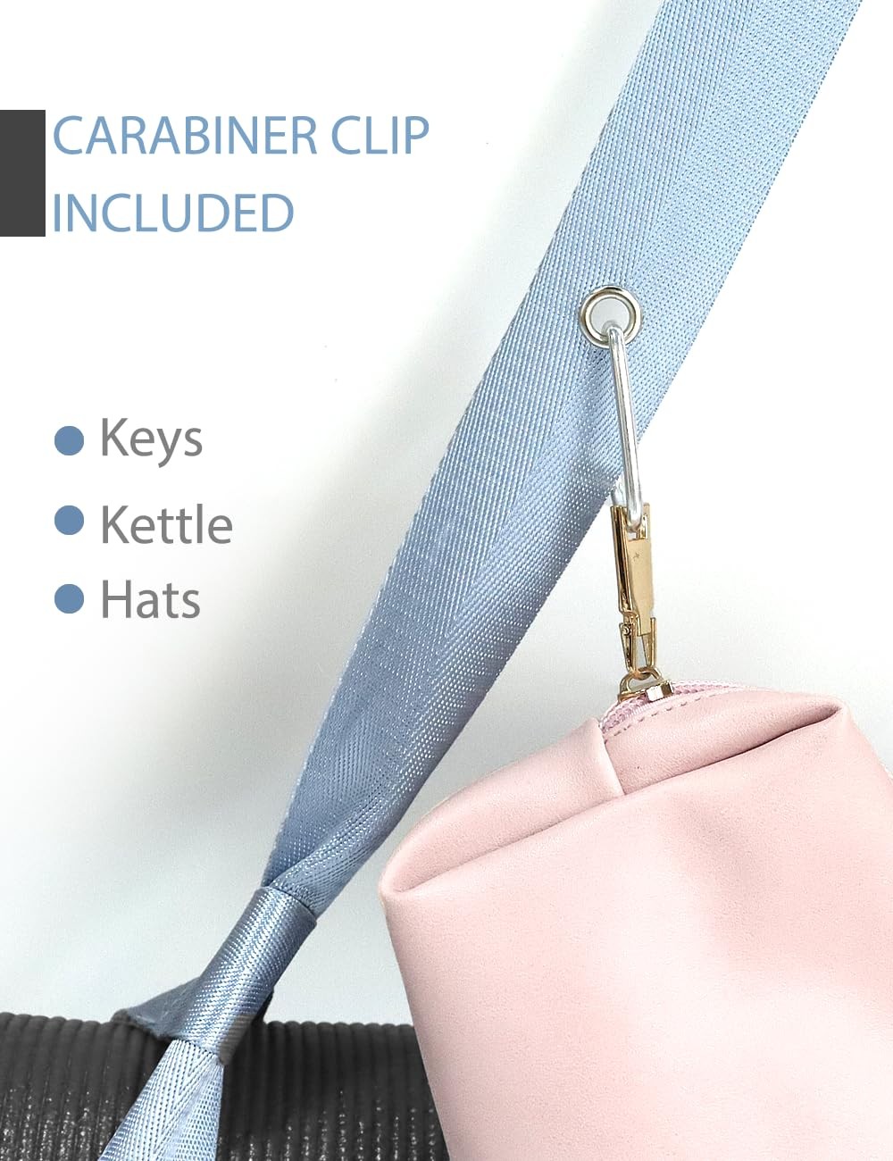 Yoga Mat Strap with Carabiner Clip, Adjustable Carrier for Long, Sky Blue