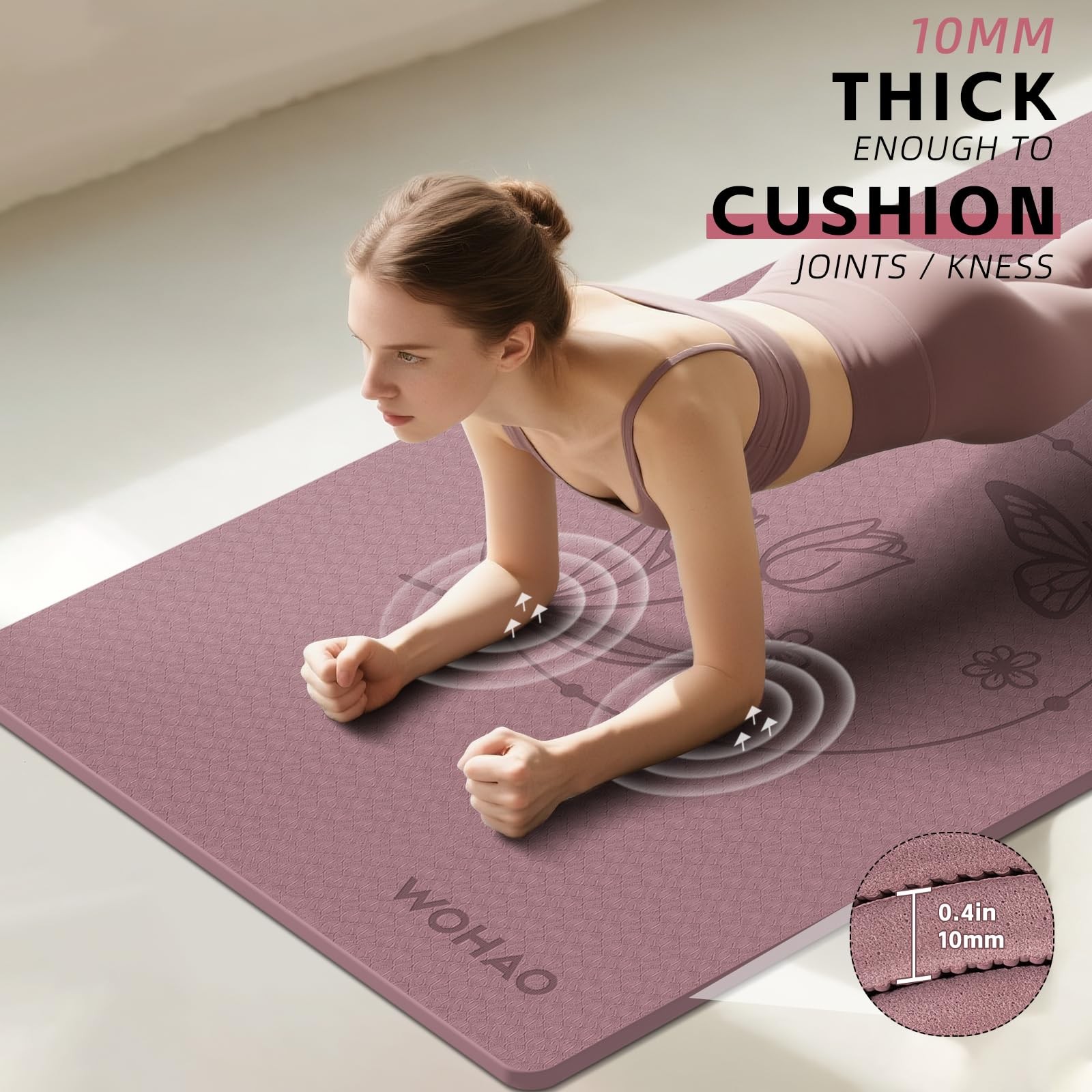 WOHAO Large 76&Prime;x40&Prime;x0.4&Prime; Yoga Mat – Extra 74.8&Prime; x 41.3&Prime; x 0.4&Prime;, Dull Pink