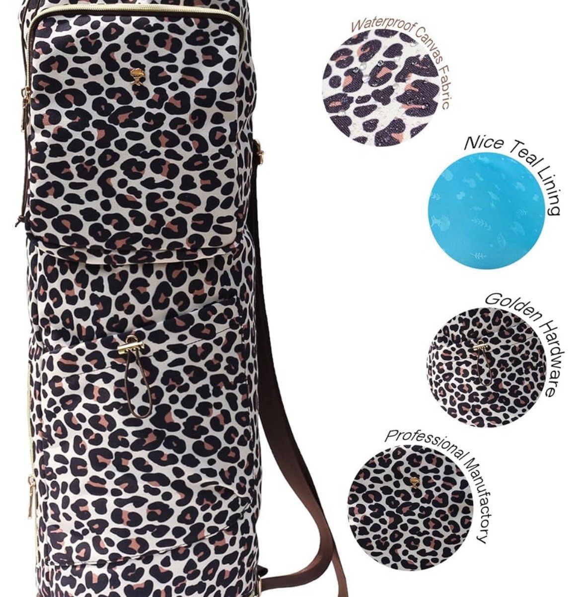 Yoga Mat Bag Carrier Multiple Pockets Leopard Print Large