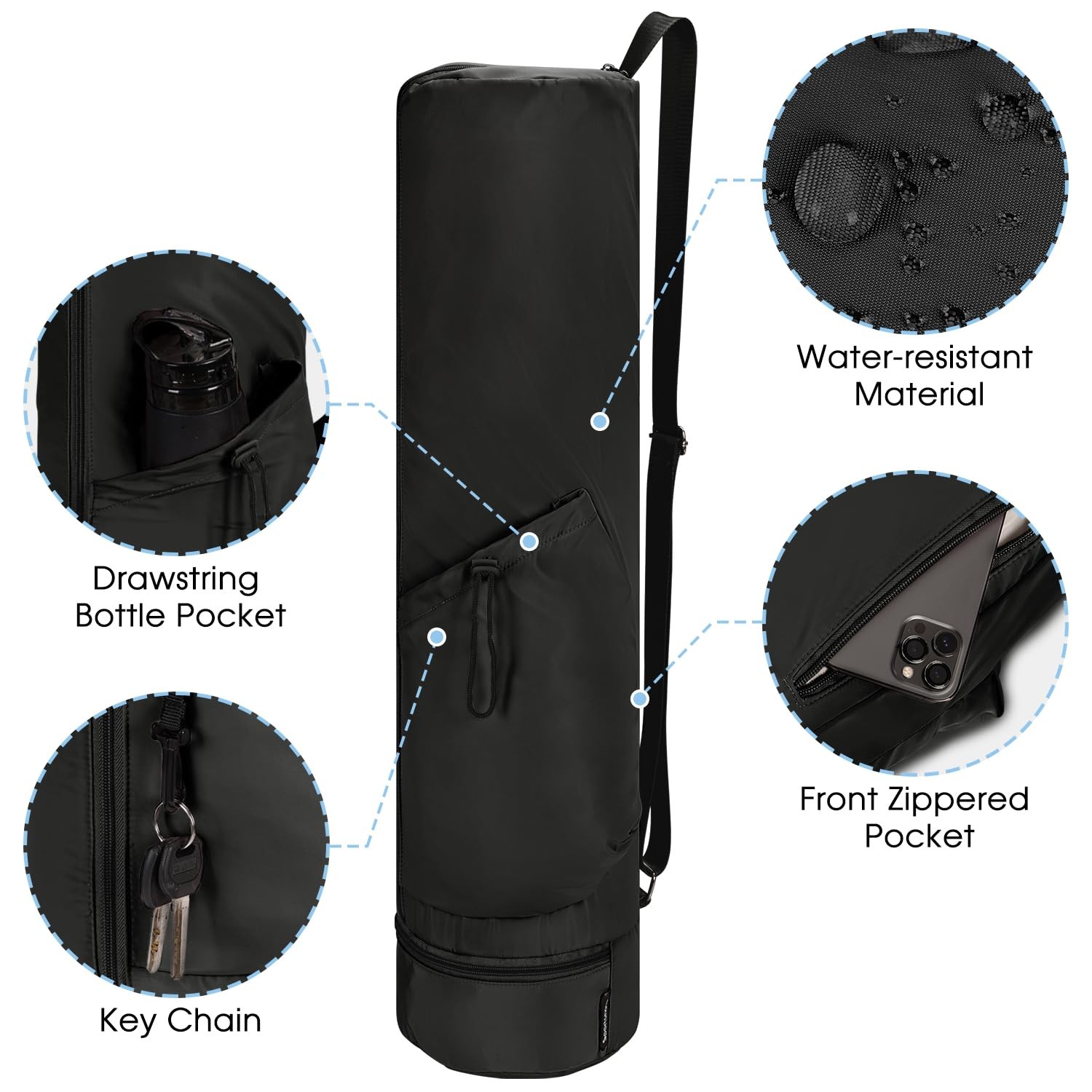Yoga Mat Bag, Full Zip Cargo Yoga Mat Carrier Bag with Drawstring Water Bottl…