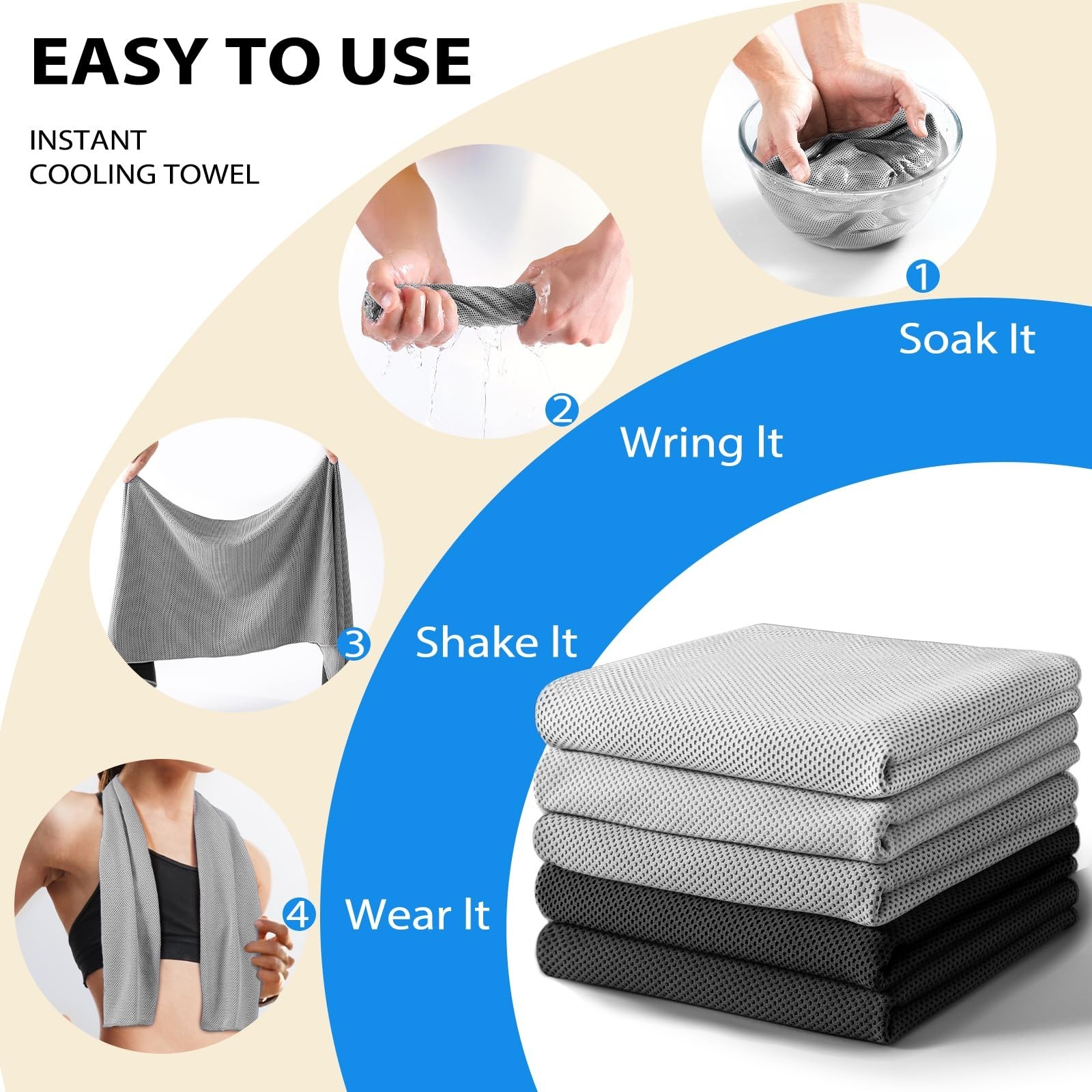 Cooling Towels – 5 Pack Gym Towels, Gym Towels for Working Out, Yoga Towel, Q…